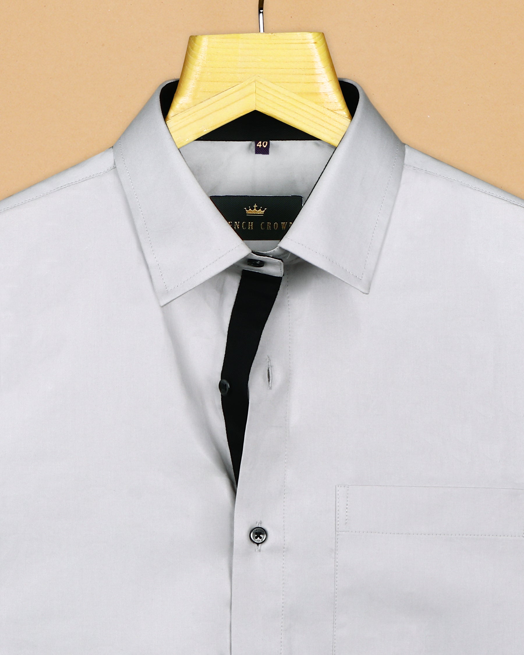 Grey with Black Collar and placket stand Premium Cotton Shirt