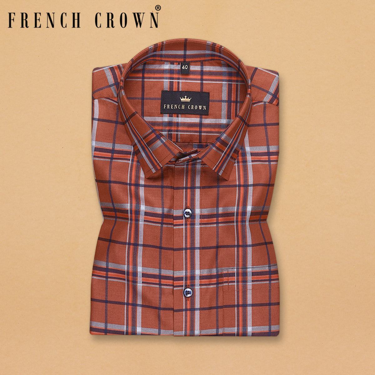 Rust Brown Checked Premium Cotton SHIRT