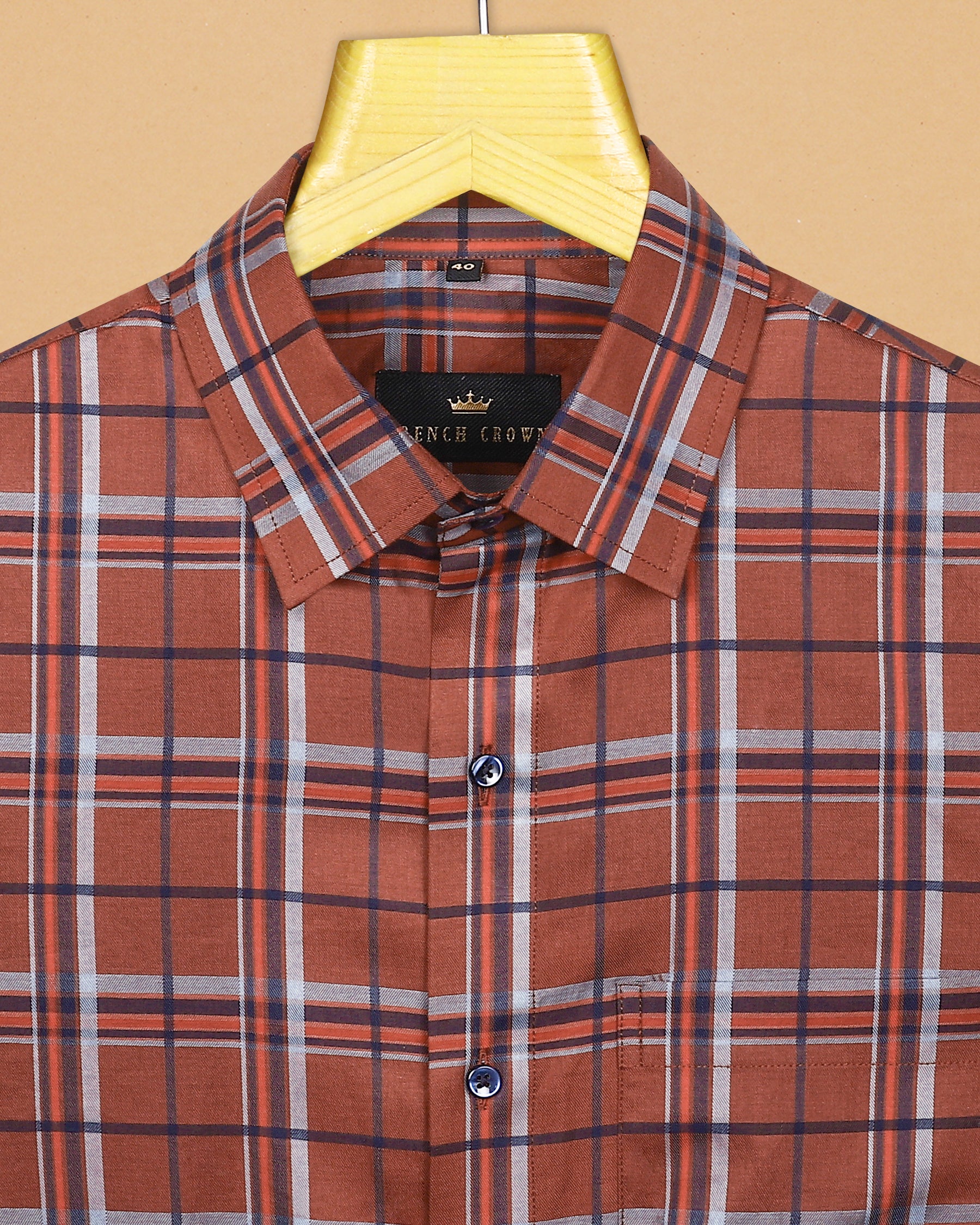 Rust Brown Checked Premium Cotton SHIRT