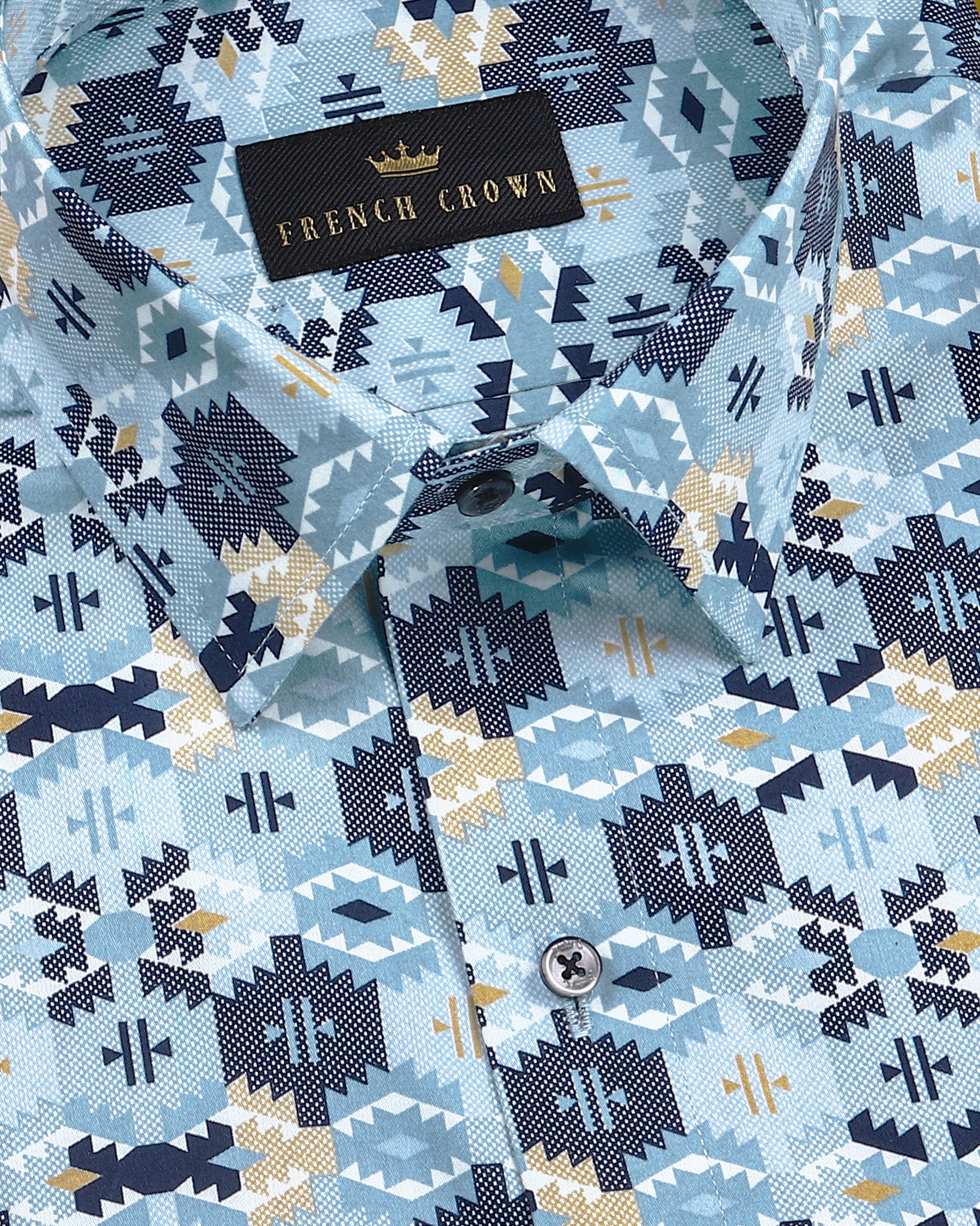 Stone Blue Ikat Printed Super Soft Giza Cotton SHIRT