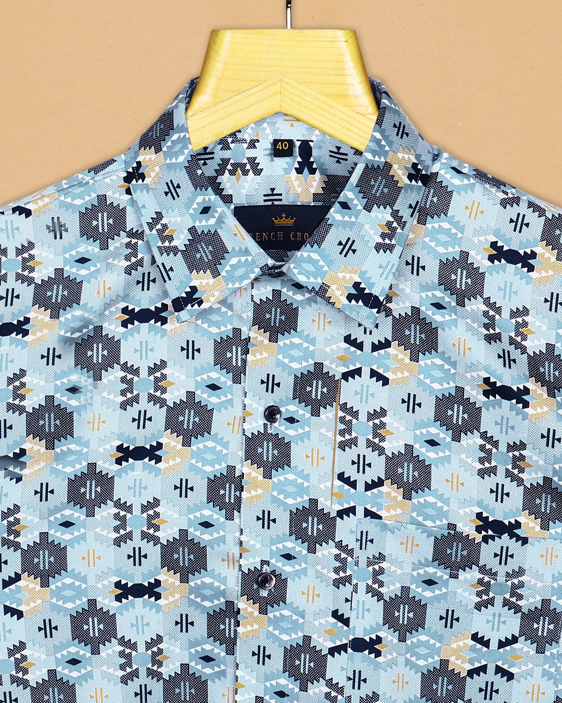 Stone Blue Ikat Printed Super Soft Giza Cotton SHIRT