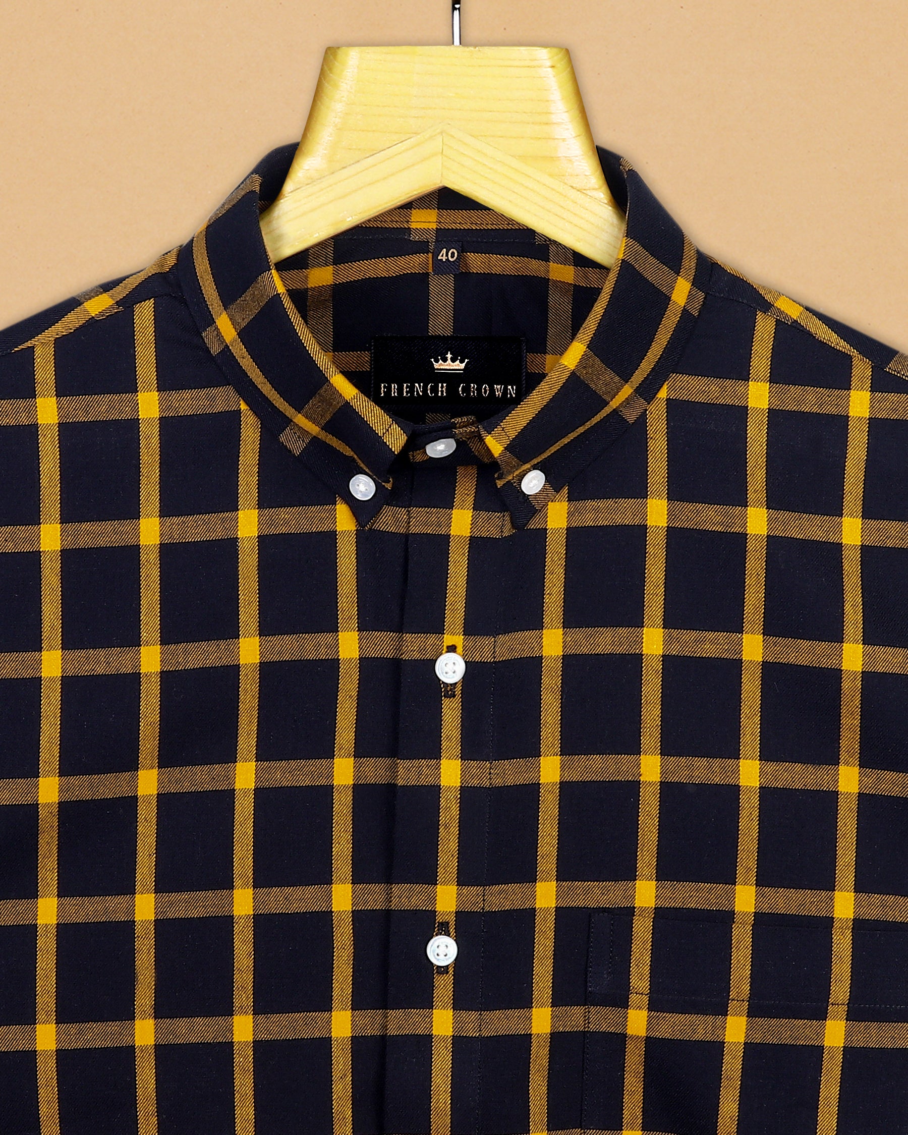 Jade Black with Yellow Windowpane Flannel Cotton SHIRT