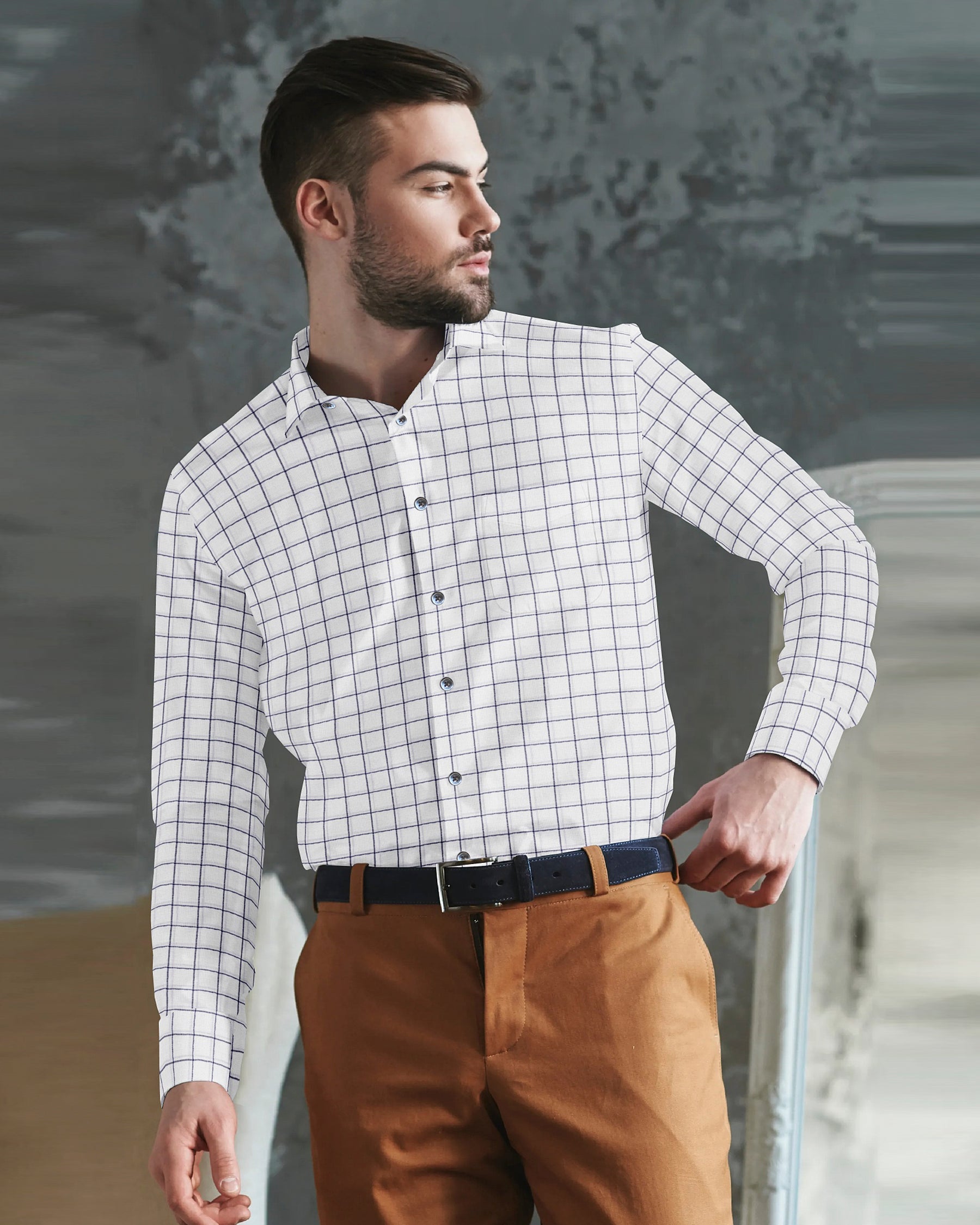 Bright White windowpane Dobby Giza Cotton shirt