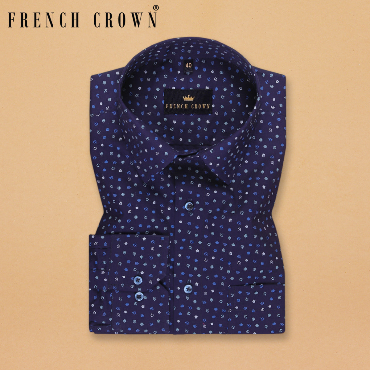 Navy Micro Print Premium Cotton Shirt