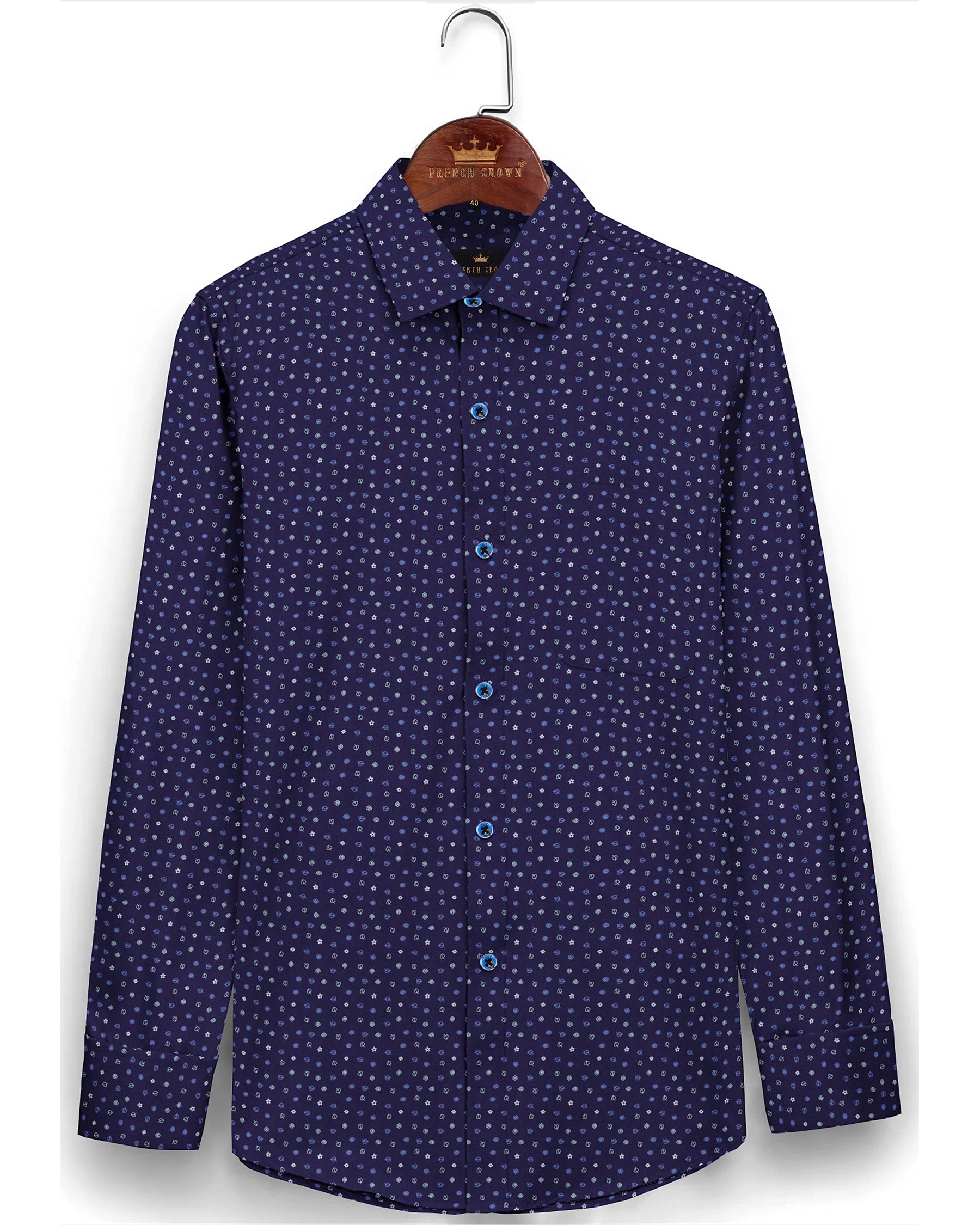 Navy Micro Print Premium Cotton Shirt