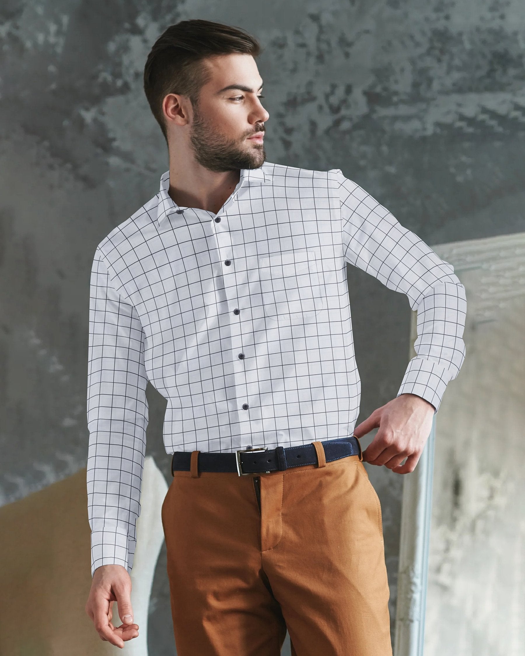 Bright White Windowpane Super Soft Giza Cotton SHIRT