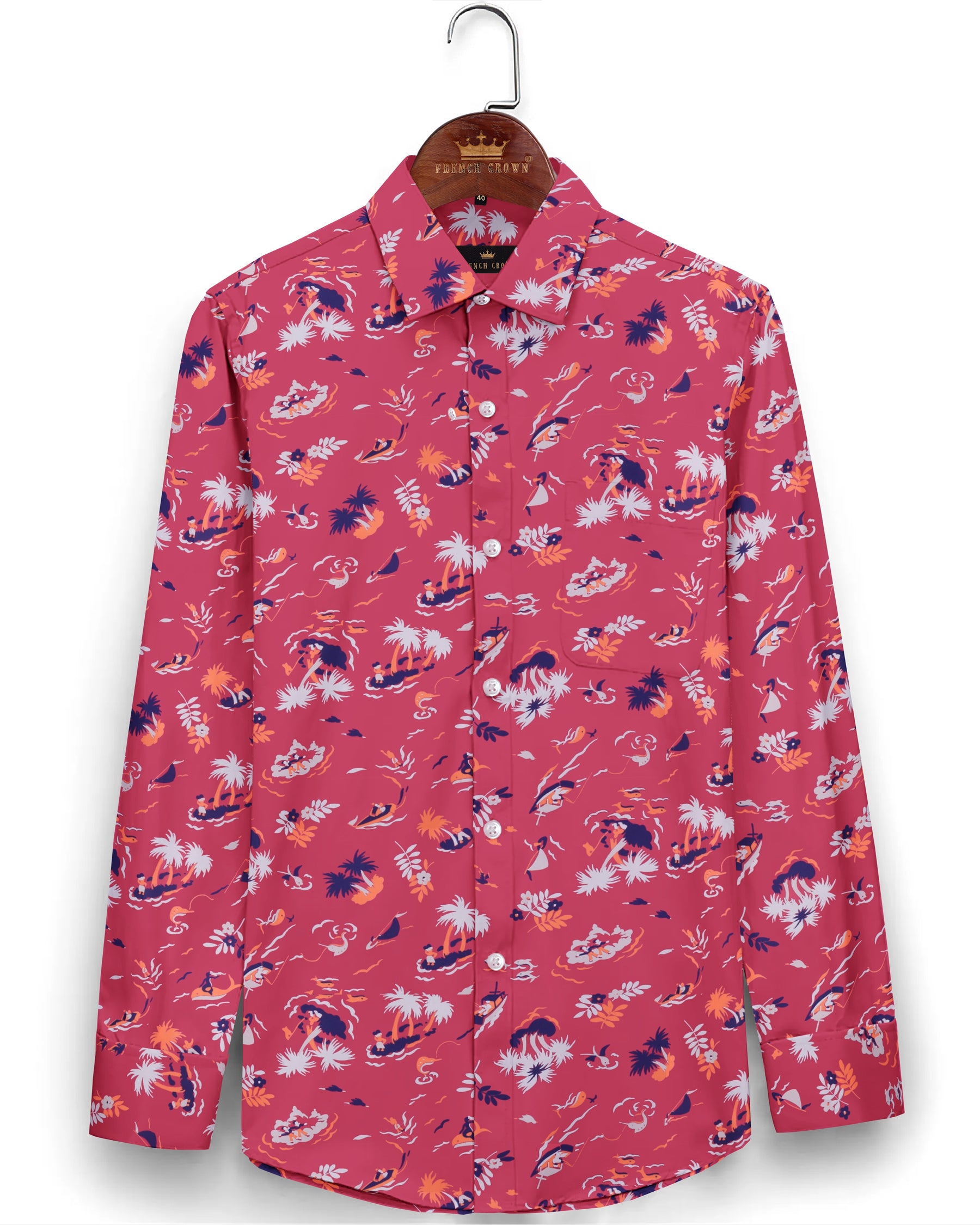 Hot Pink aqua Life Print Premium Cotton Shirt