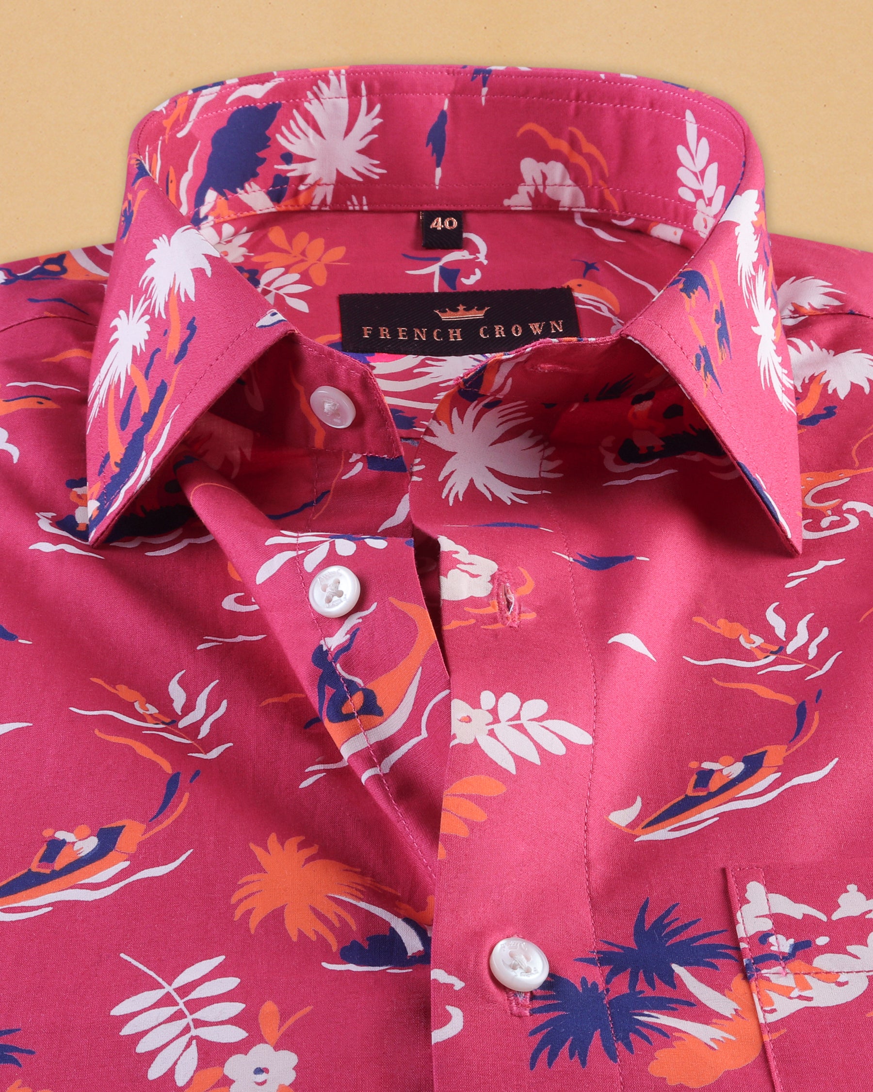 Hot Pink aqua Life Print Premium Cotton Shirt