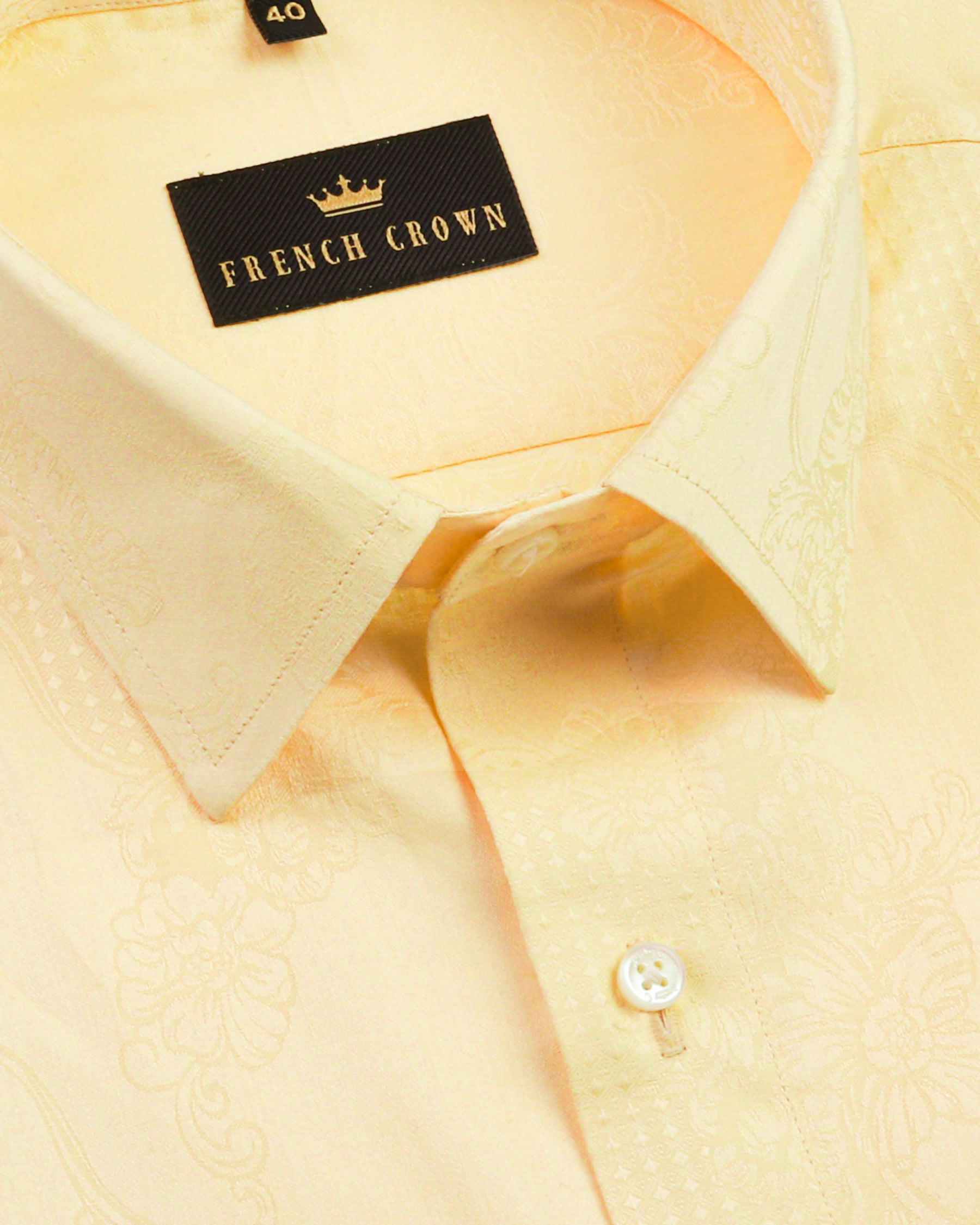 Butter Yellow Flowers and Diamonds Jacquard Textured Silky Giza Cotton Evening SHIRT