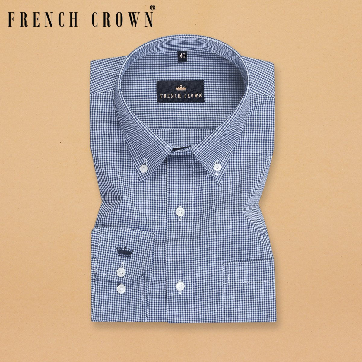 Mid blue Micro-checked Premium Cotton Shirt