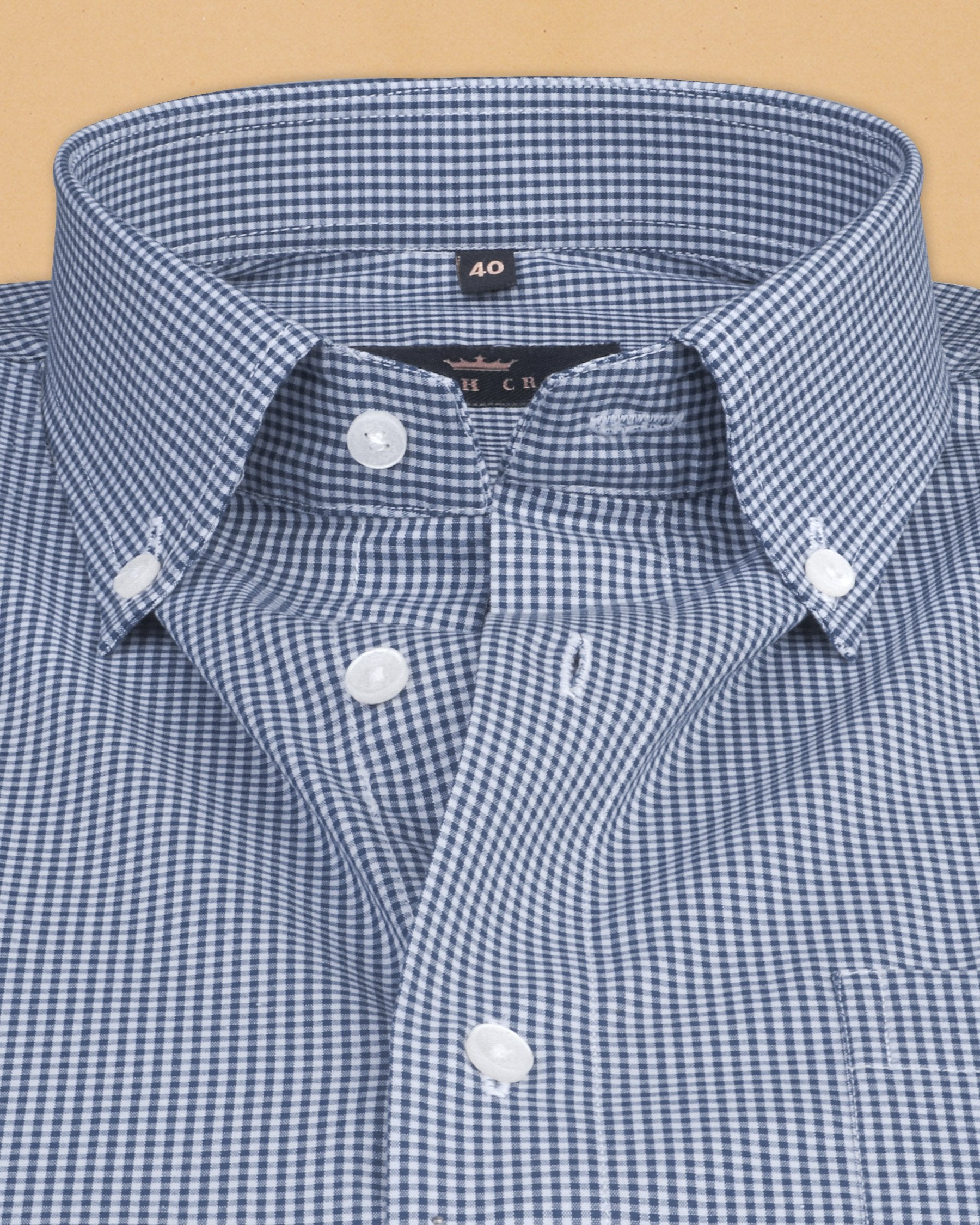 Mid blue Micro-checked Premium Cotton Shirt