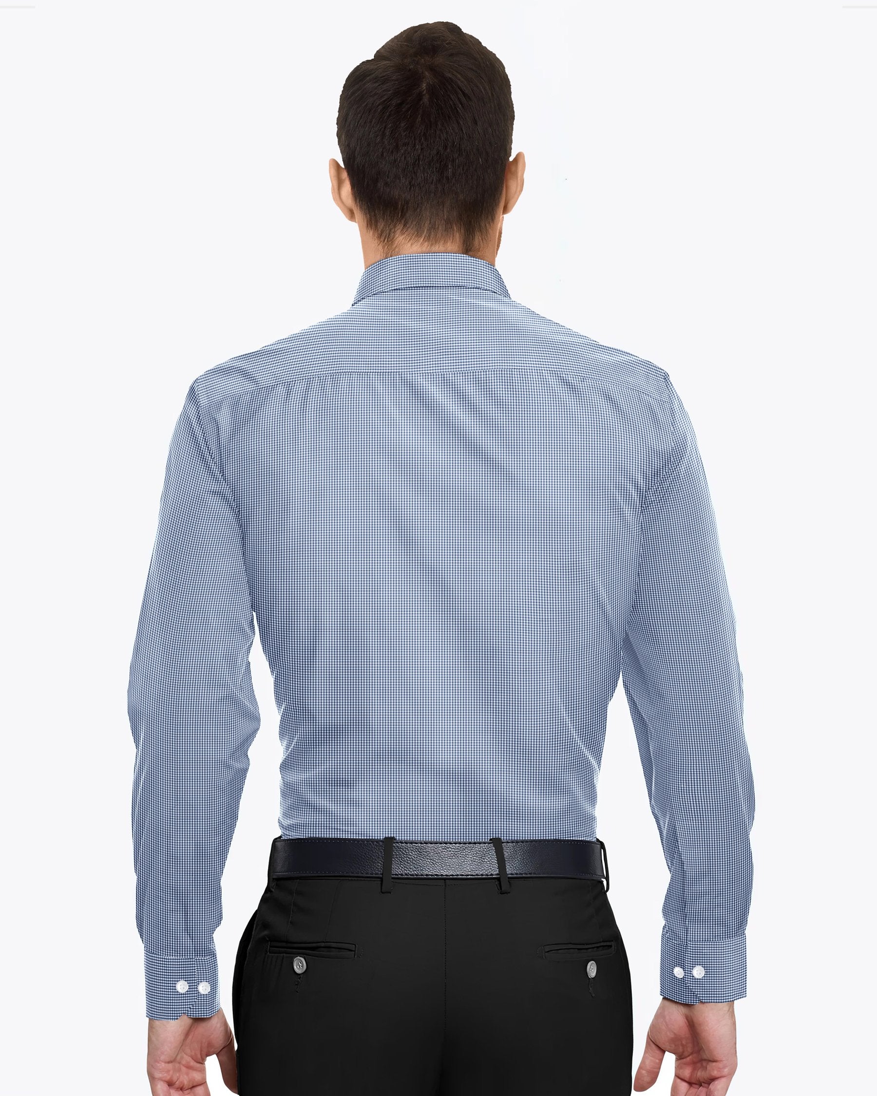 Mid blue Micro-checked Premium Cotton Shirt