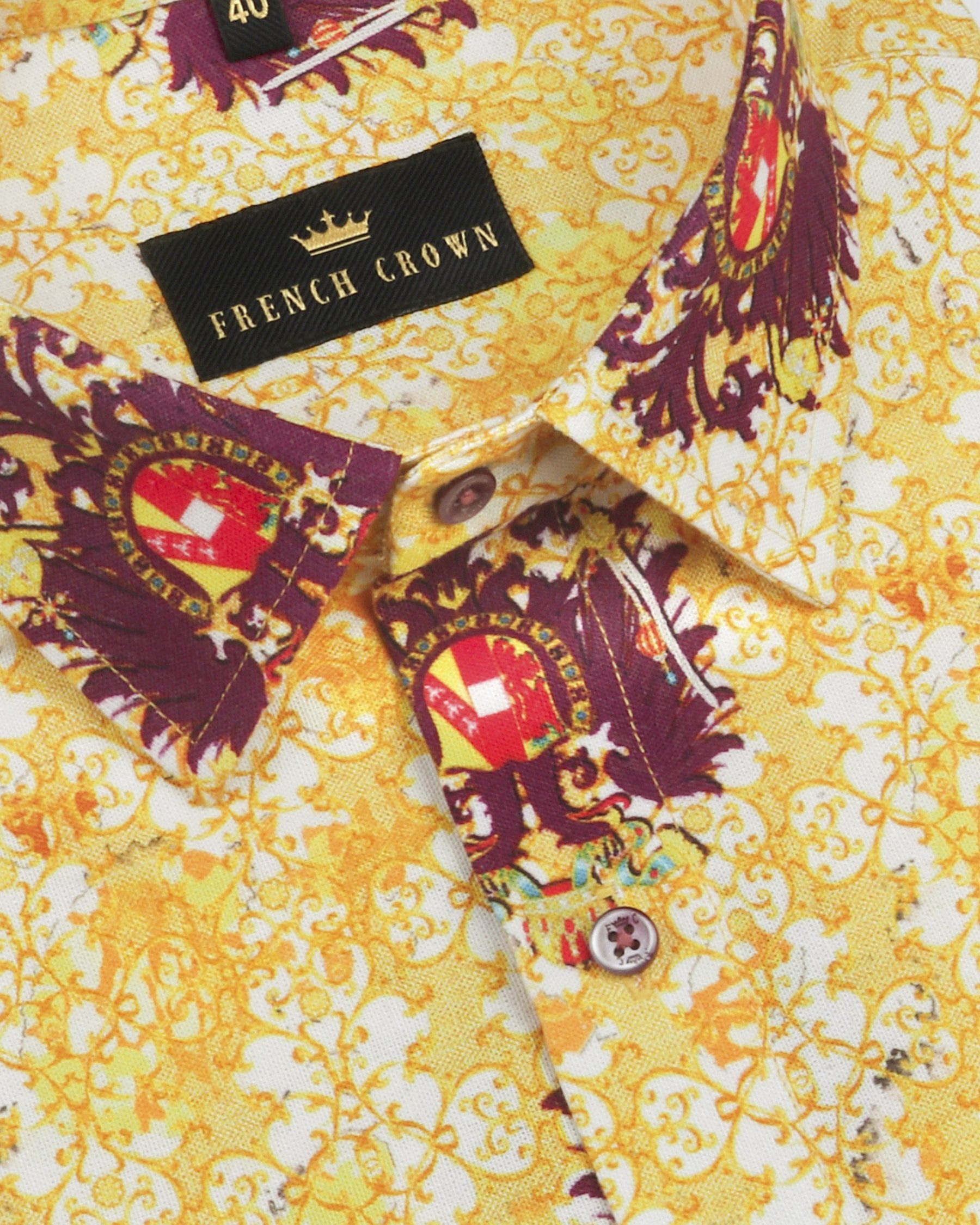 Sunshine Yellow Regal Throne Print Oxford Shirt