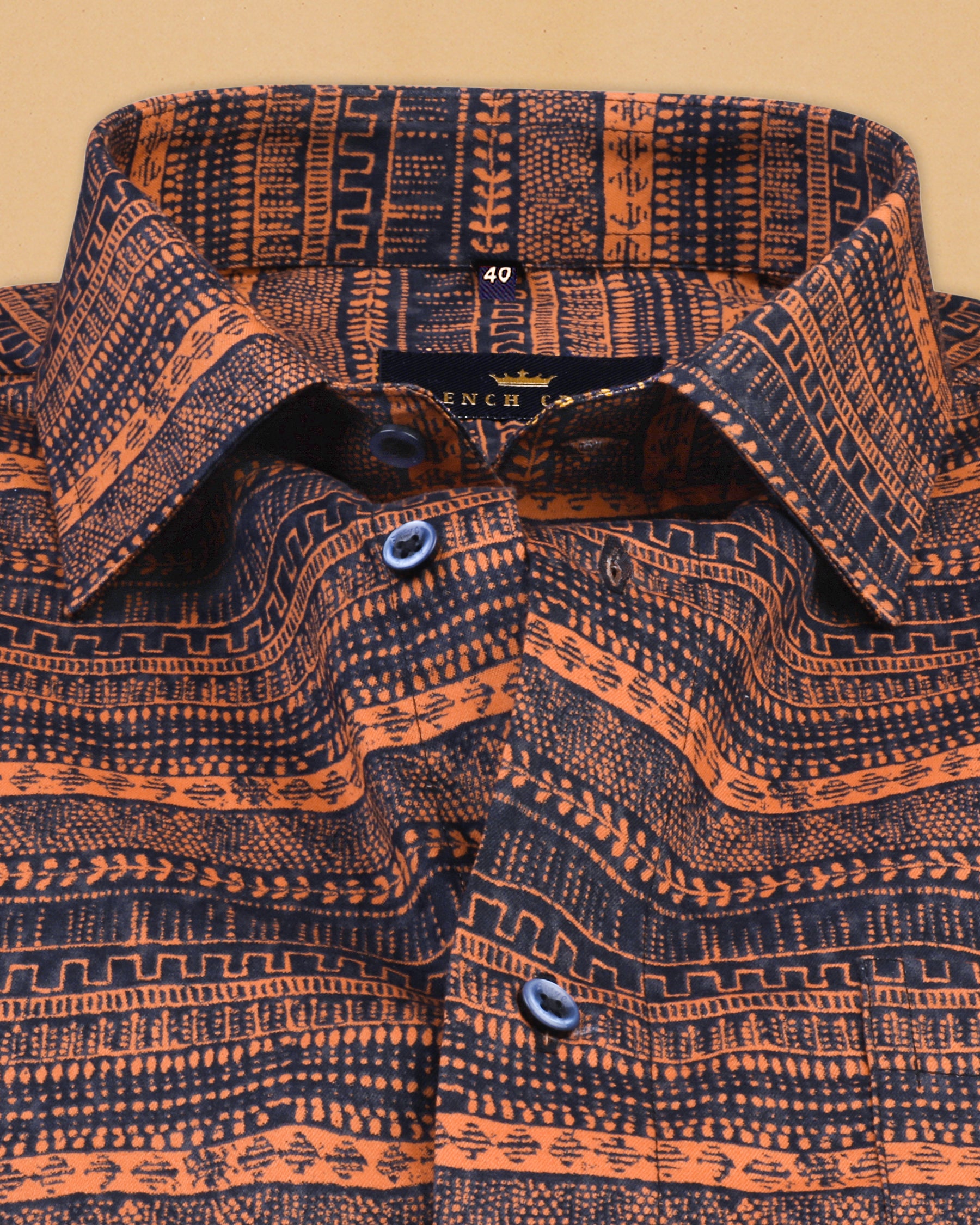 Orange with Navy Ancient wall art Print Brushed Premium Cotton SHIRT