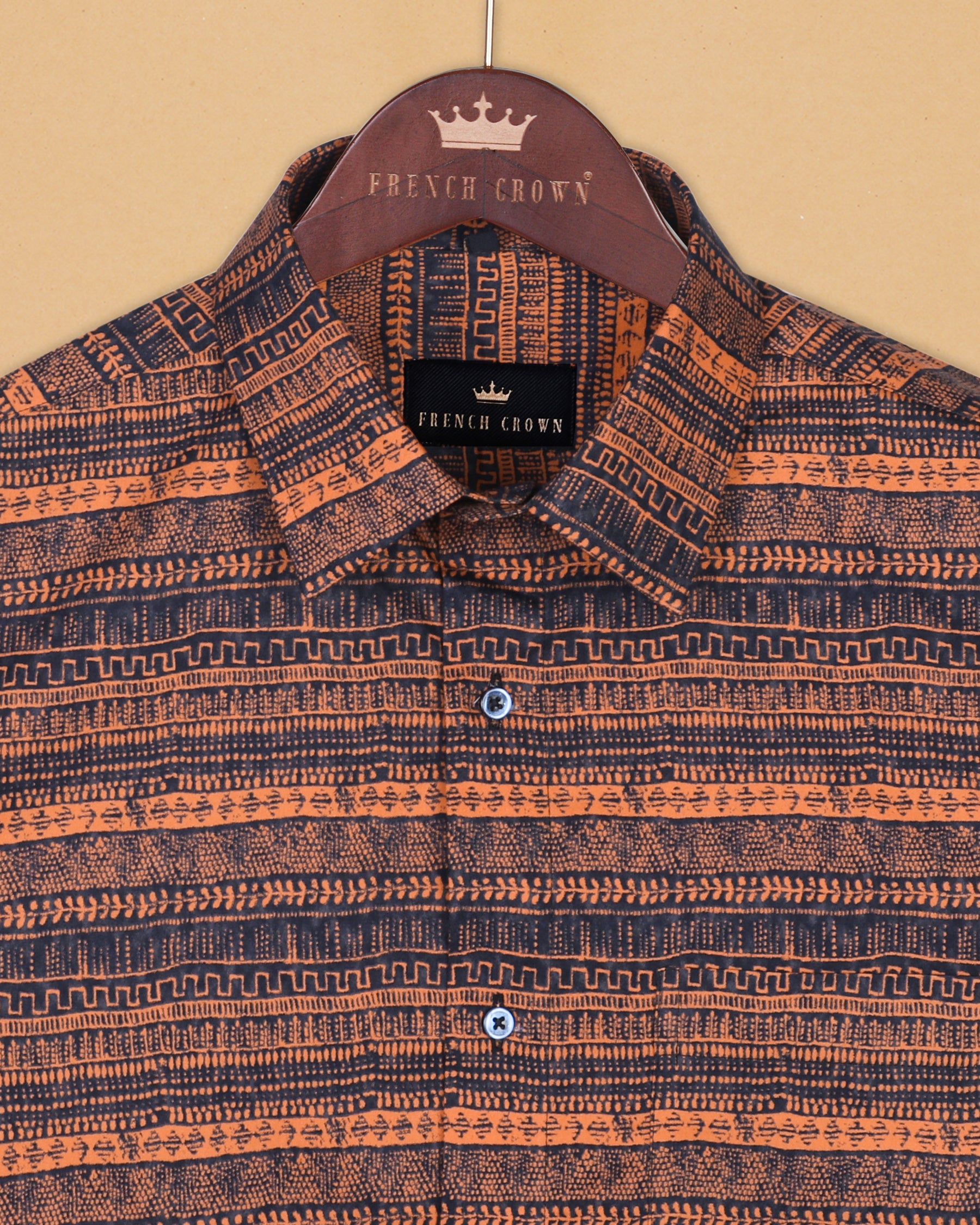 Orange with Navy Ancient wall art Print Brushed Premium Cotton SHIRT