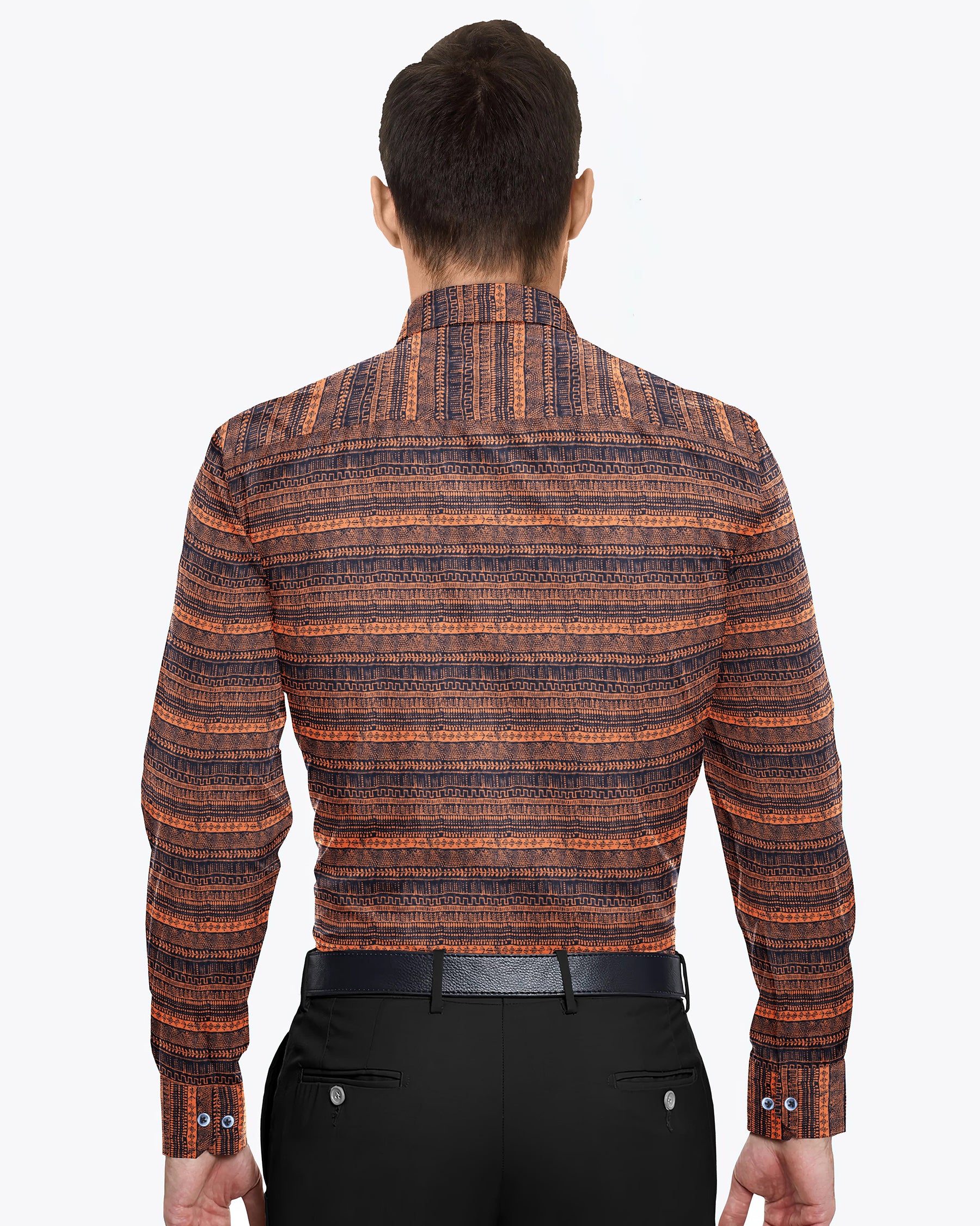 Orange with Navy Ancient wall art Print Brushed Premium Cotton SHIRT