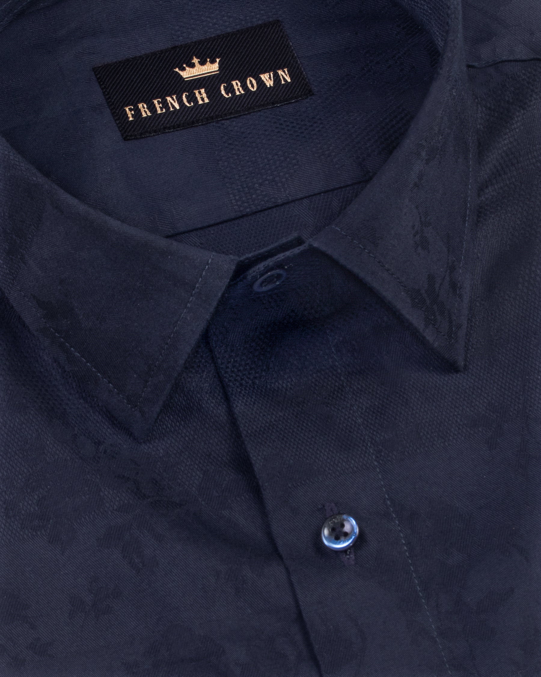 Navy Flower Jacquard Textured Silky Giza Cotton Evening SHIRT