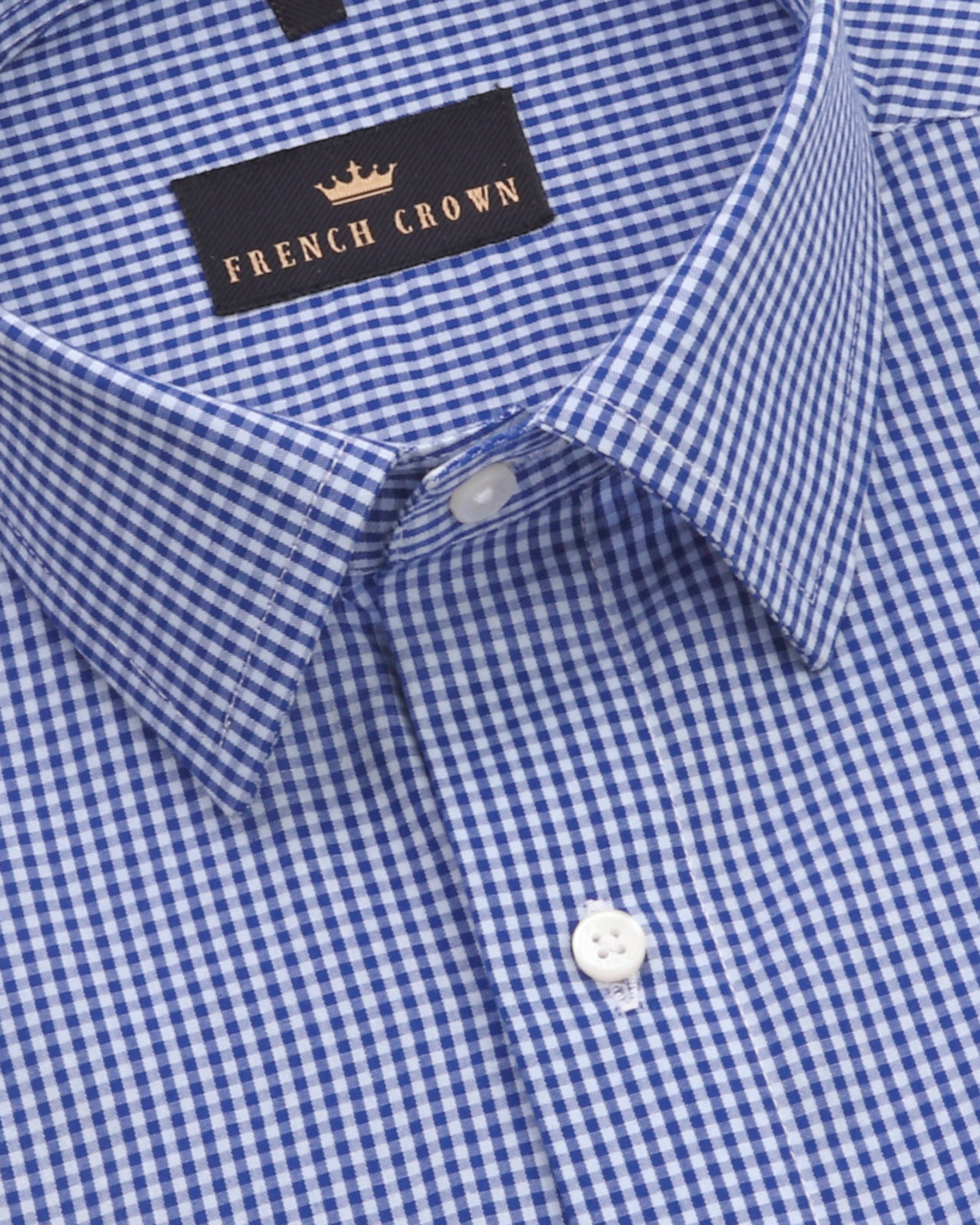 Mid Blue Micro-Checked Premium Cotton Shirt