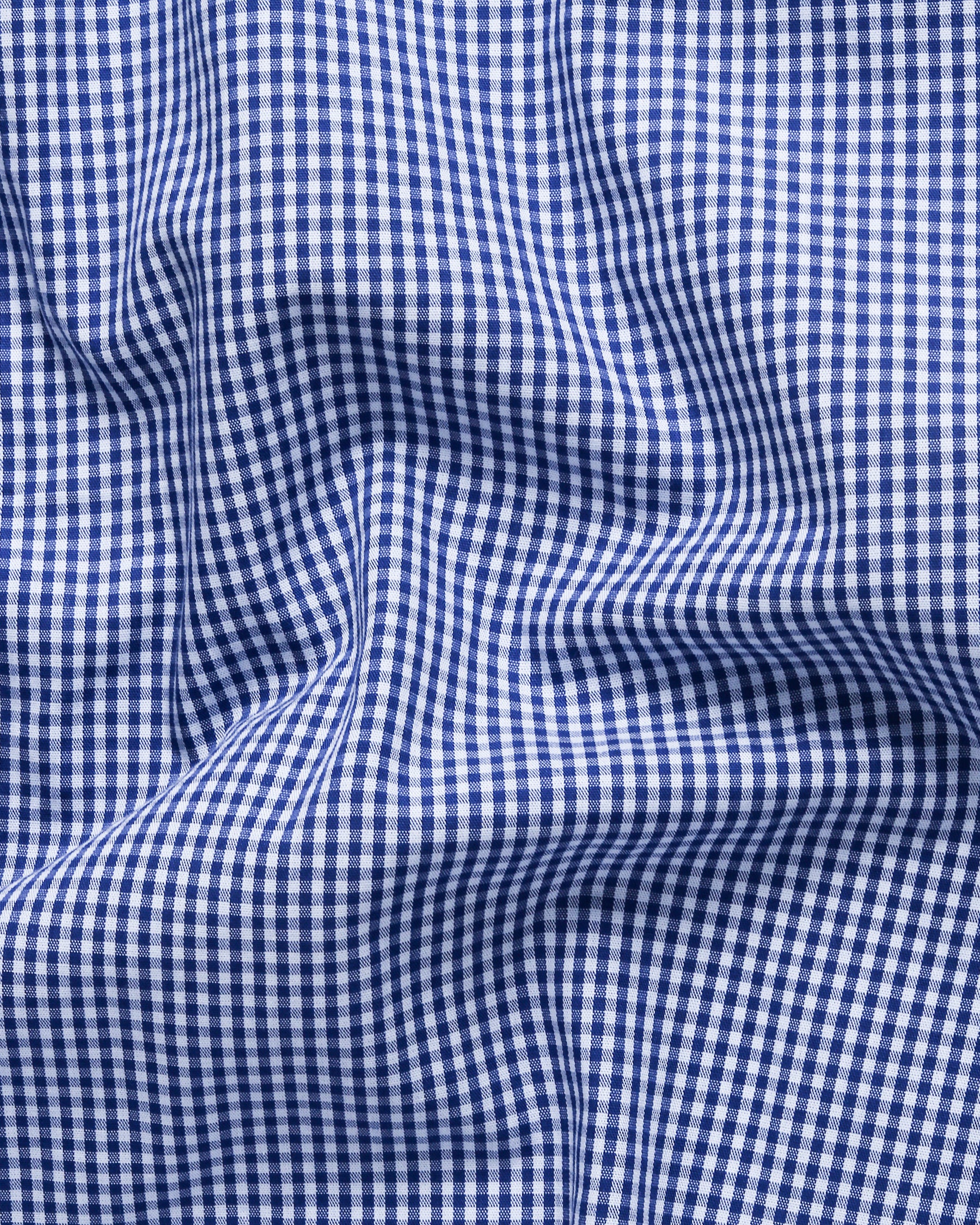 Mid Blue Micro-Checked Premium Cotton Shirt