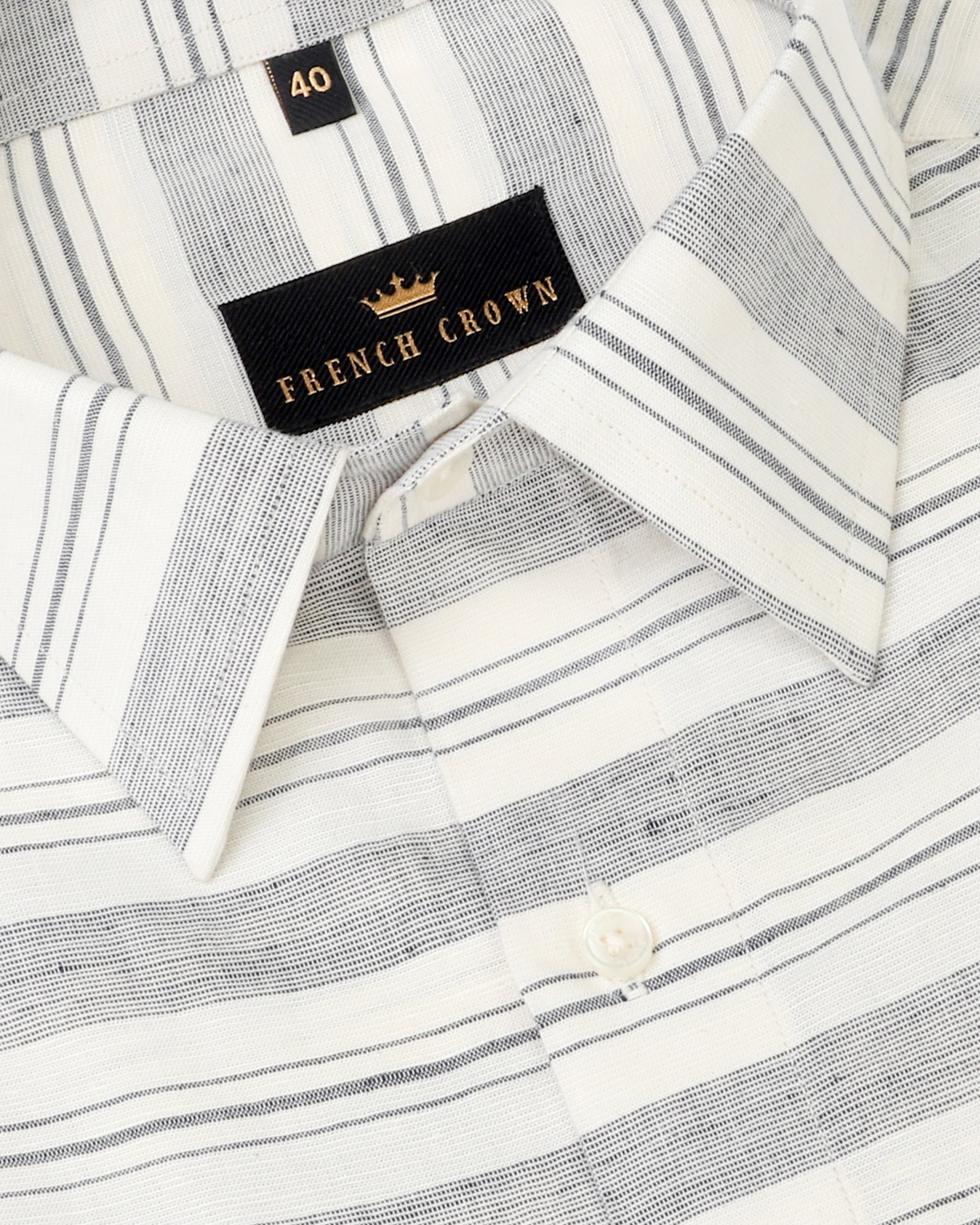 Cream Horizontal Striped Luxurious Linen Shirt