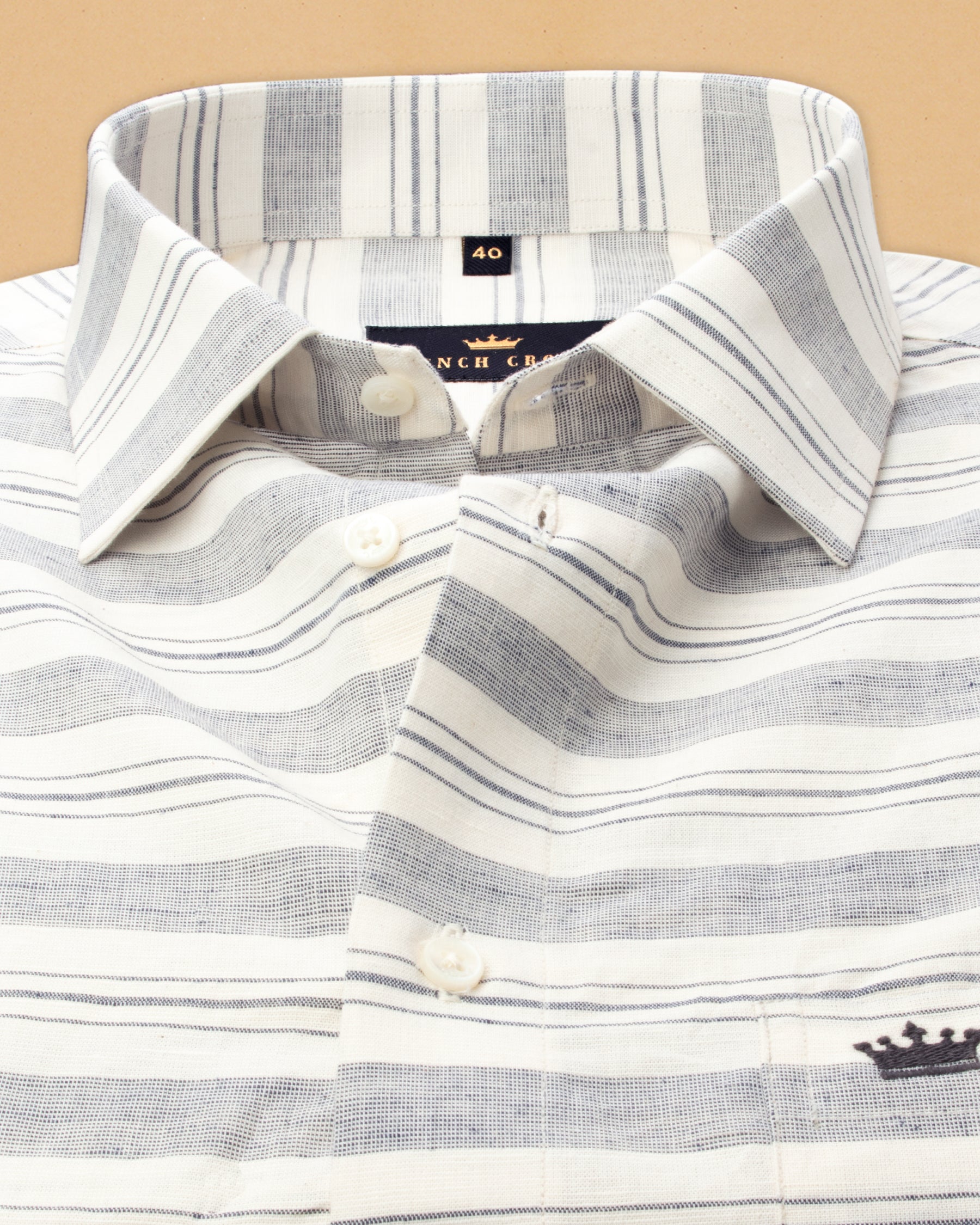 Cream Horizontal Striped Luxurious Linen Shirt