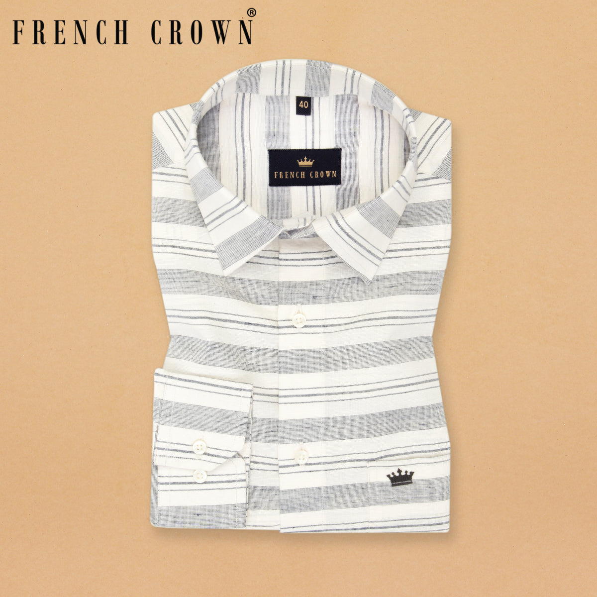 Cream Horizontal Striped Luxurious Linen Shirt