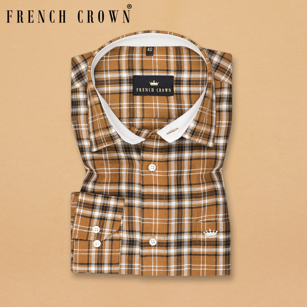 Gingerbread Brown Plaid Luxurious Linen Shirt