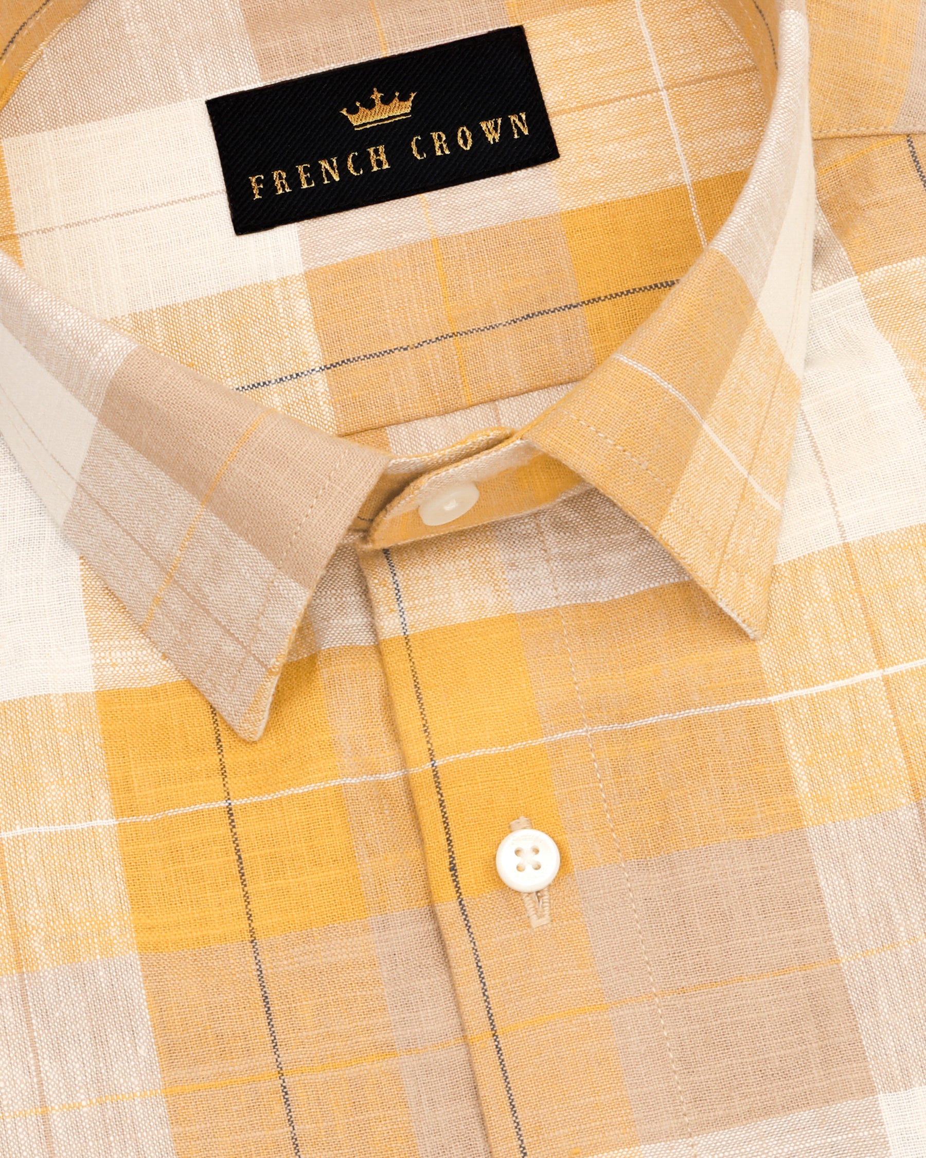 Mustard With Brown Plaid Luxurious Linen Shirt