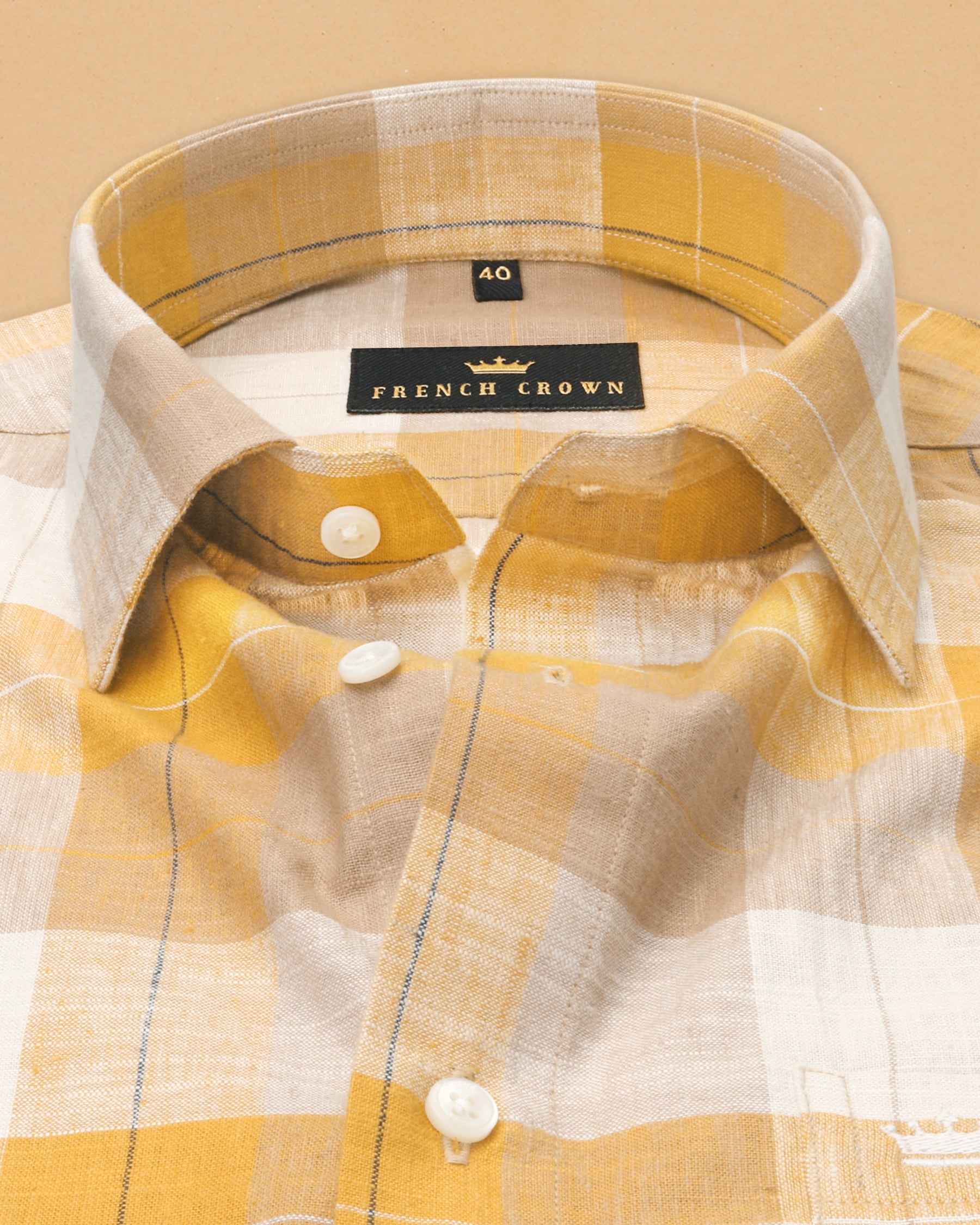 Mustard With Brown Plaid Luxurious Linen Shirt