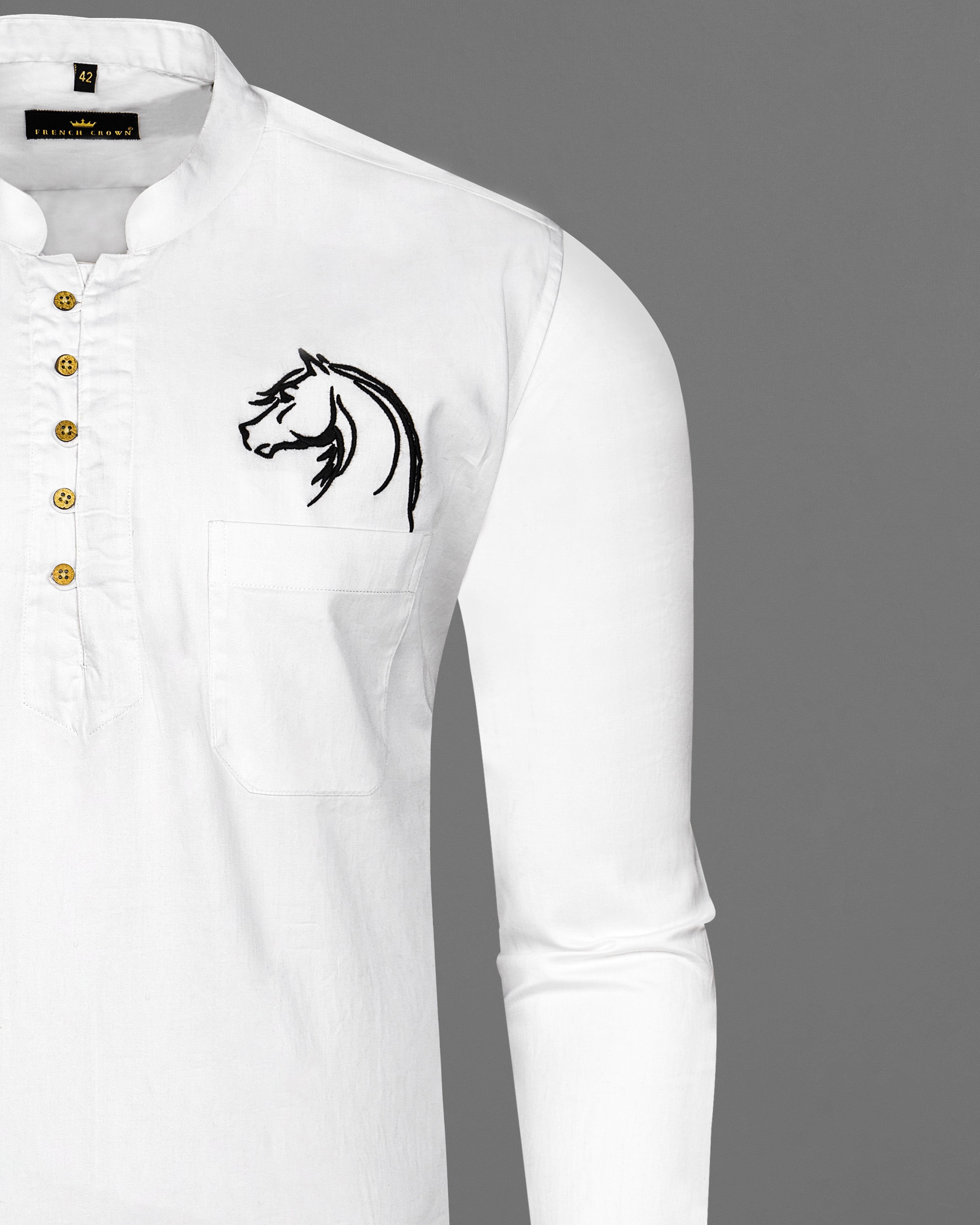 Bright White Subtle Sheen Horse Embroidered Super Soft Premium Cotton Kurta Shirt 2670-KS-E026-38,2670-KS-E026-H-38,2670-KS-E026-39,2670-KS-E026-H-39,2670-KS-E026-40,2670-KS-E026-H-40,2670-KS-E026-42,2670-KS-E026-H-42,2670-KS-E026-44,2670-KS-E026-H-44,2670-KS-E026-46,2670-KS-E026-H-46,2670-KS-E026-48,2670-KS-E026-H-48,2670-KS-E026-50,2670-KS-E026-H-50,2670-KS-E026-52,2670-KS-E026-H-52