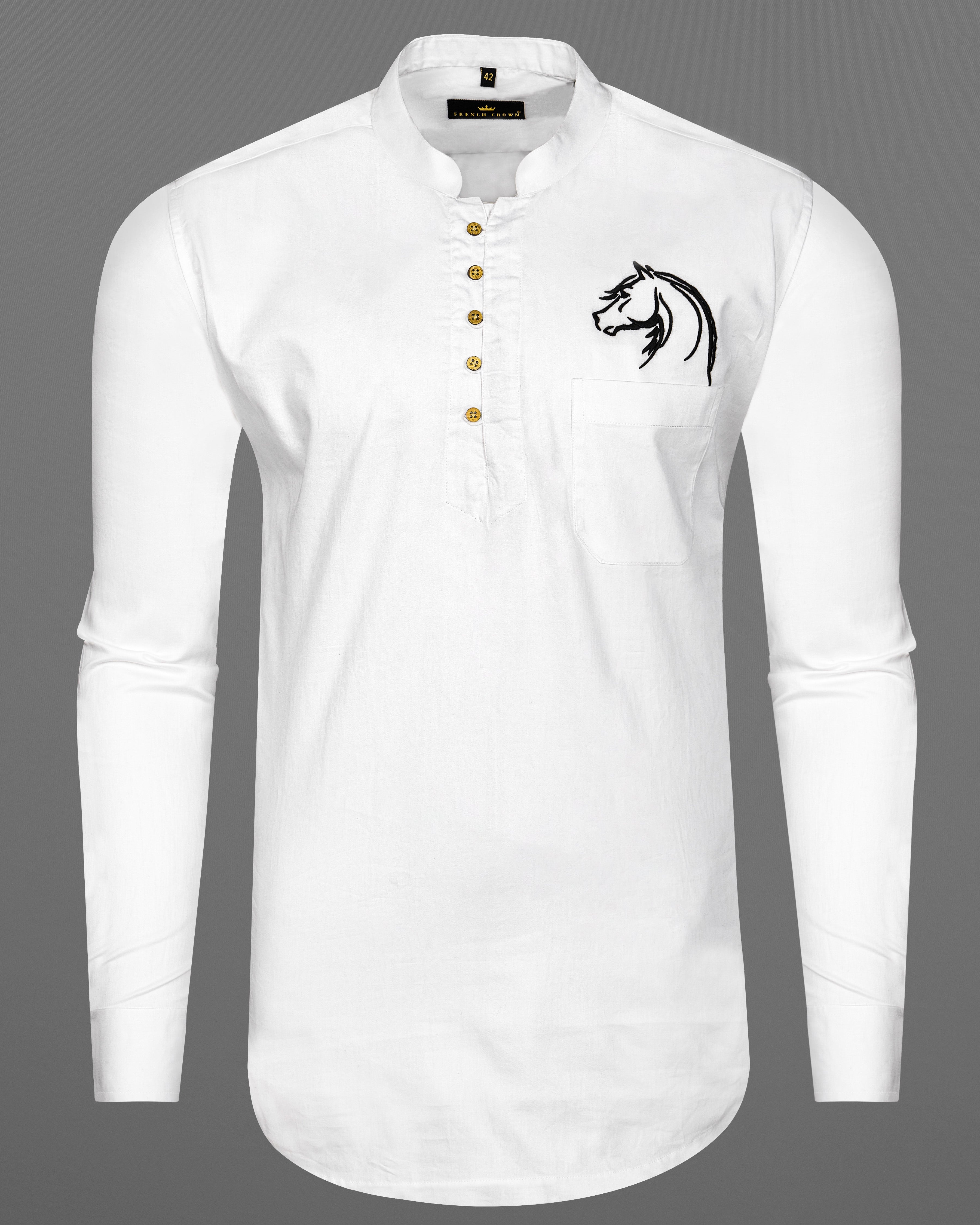 Bright White Subtle Sheen Horse Embroidered Super Soft Premium Cotton Kurta Shirt 2670-KS-E026-38,2670-KS-E026-H-38,2670-KS-E026-39,2670-KS-E026-H-39,2670-KS-E026-40,2670-KS-E026-H-40,2670-KS-E026-42,2670-KS-E026-H-42,2670-KS-E026-44,2670-KS-E026-H-44,2670-KS-E026-46,2670-KS-E026-H-46,2670-KS-E026-48,2670-KS-E026-H-48,2670-KS-E026-50,2670-KS-E026-H-50,2670-KS-E026-52,2670-KS-E026-H-52