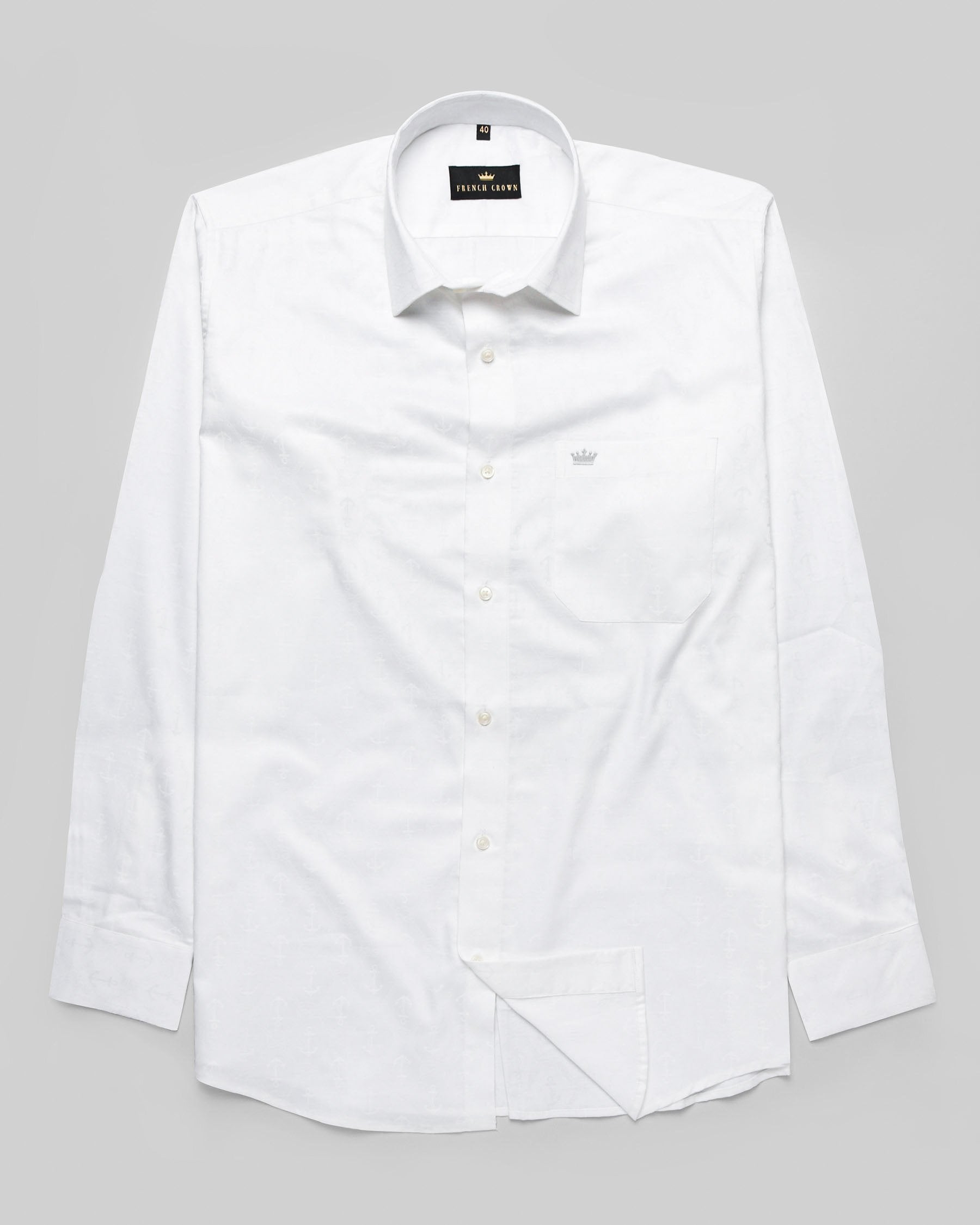 Bright white Anchors jacquard Textured Giza Cotton shirt