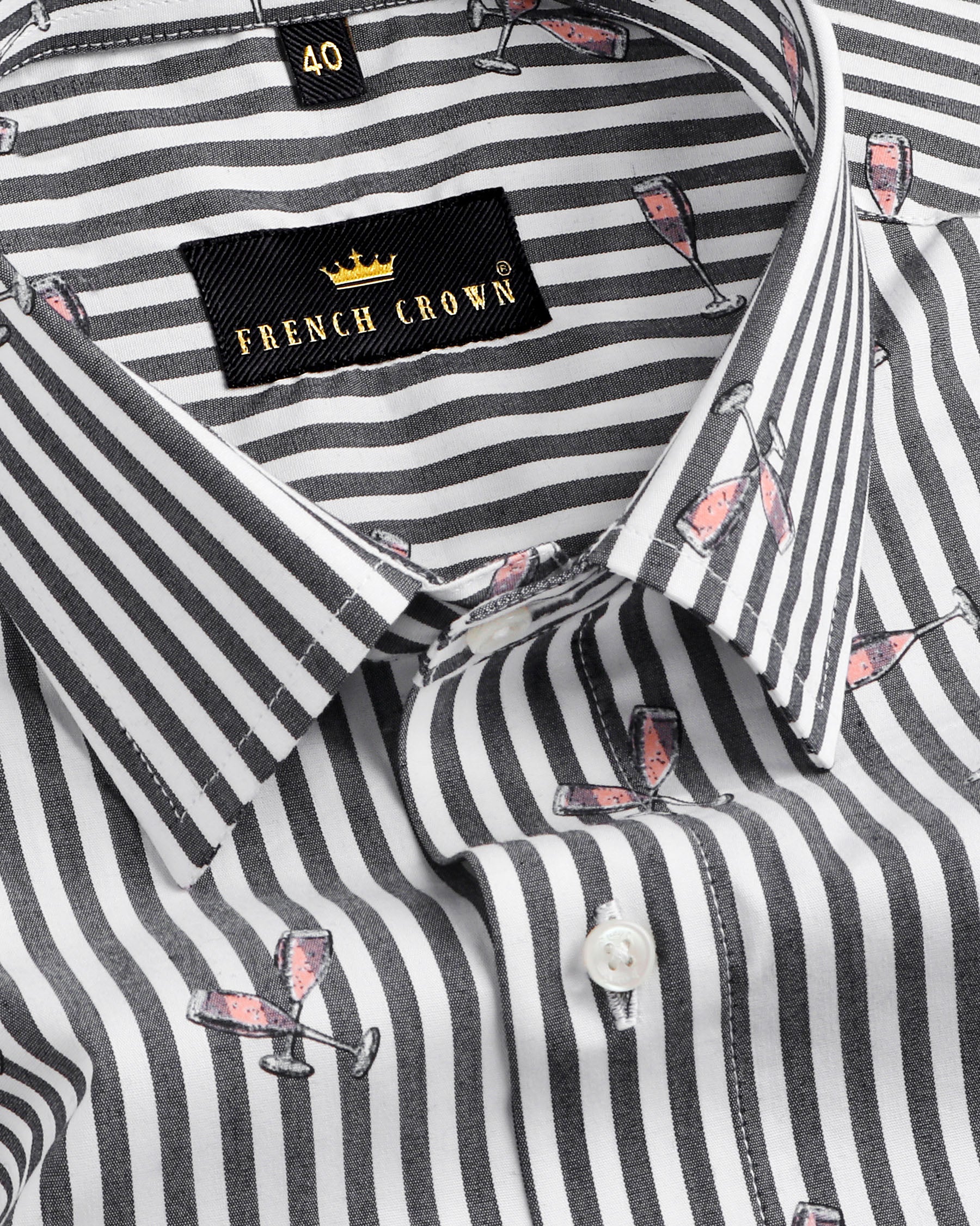 Grey and white Striped with Wine Glass Printed Premium Cotton Shirt 3373-38, 3373-H-38, 3373-40, 3373-44, 3373-H-44, 3373-46, 3373-50, 3373-H-50, 3373-H-46, 3373-H-42, 3373-39, 3373-H-39, 3373-H-40, 3373-42, 3373-48, 3373-52, 3373-H-52, 3373-H-48