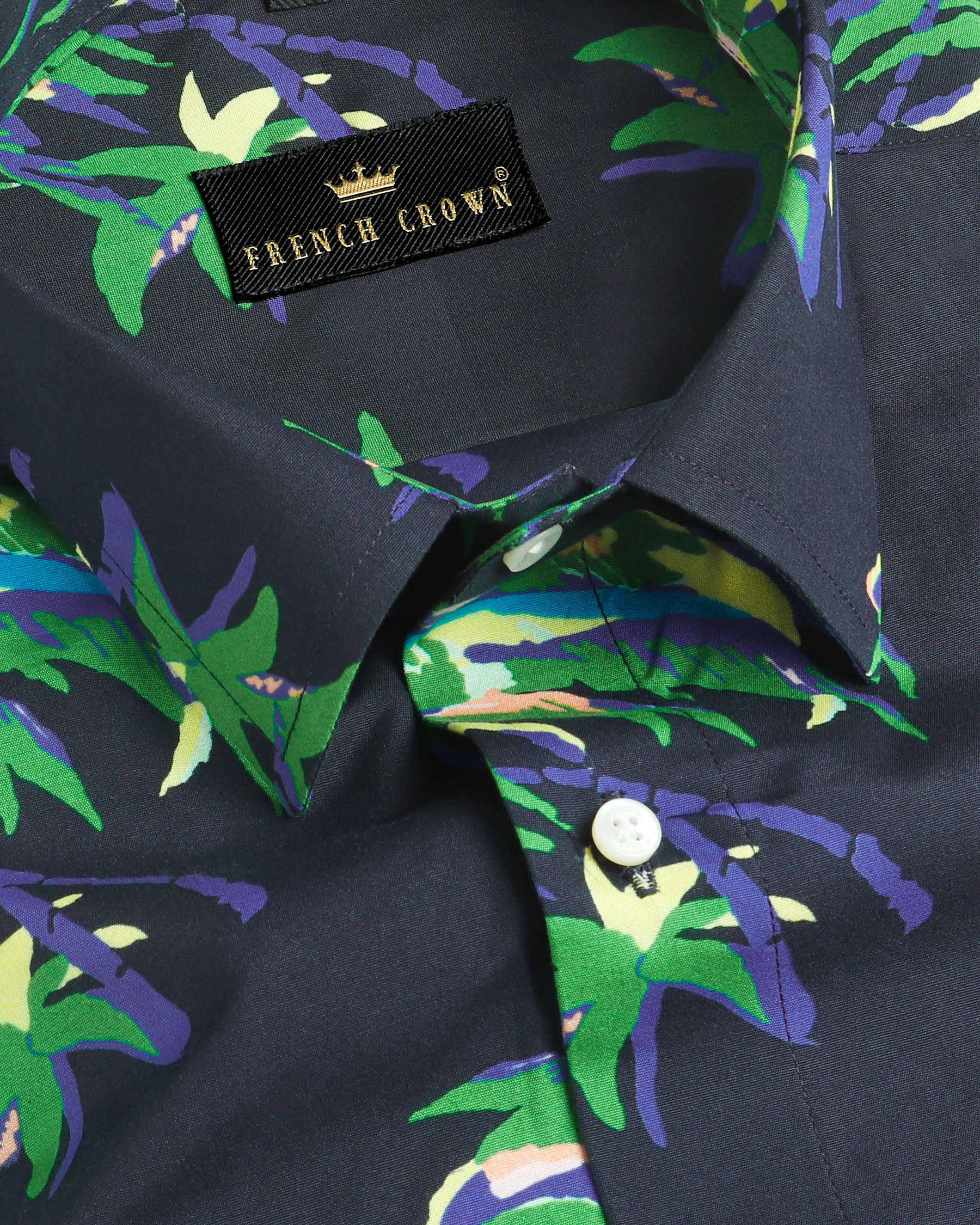 Jade Black with Green Coconut Tree Printed Premium Cotton Shirt 3390-40, 3390-44, 3390-H-44, 3390-H-46, 3390-50, 3390-38, 3390-H-38, 3390-H-40, 3390-42, 3390-48, 3390-H-50, 3390-H-42, 3390-46, 3390-H-48, 3390-52, 3390-39, 3390-H-39, 3390-H-52