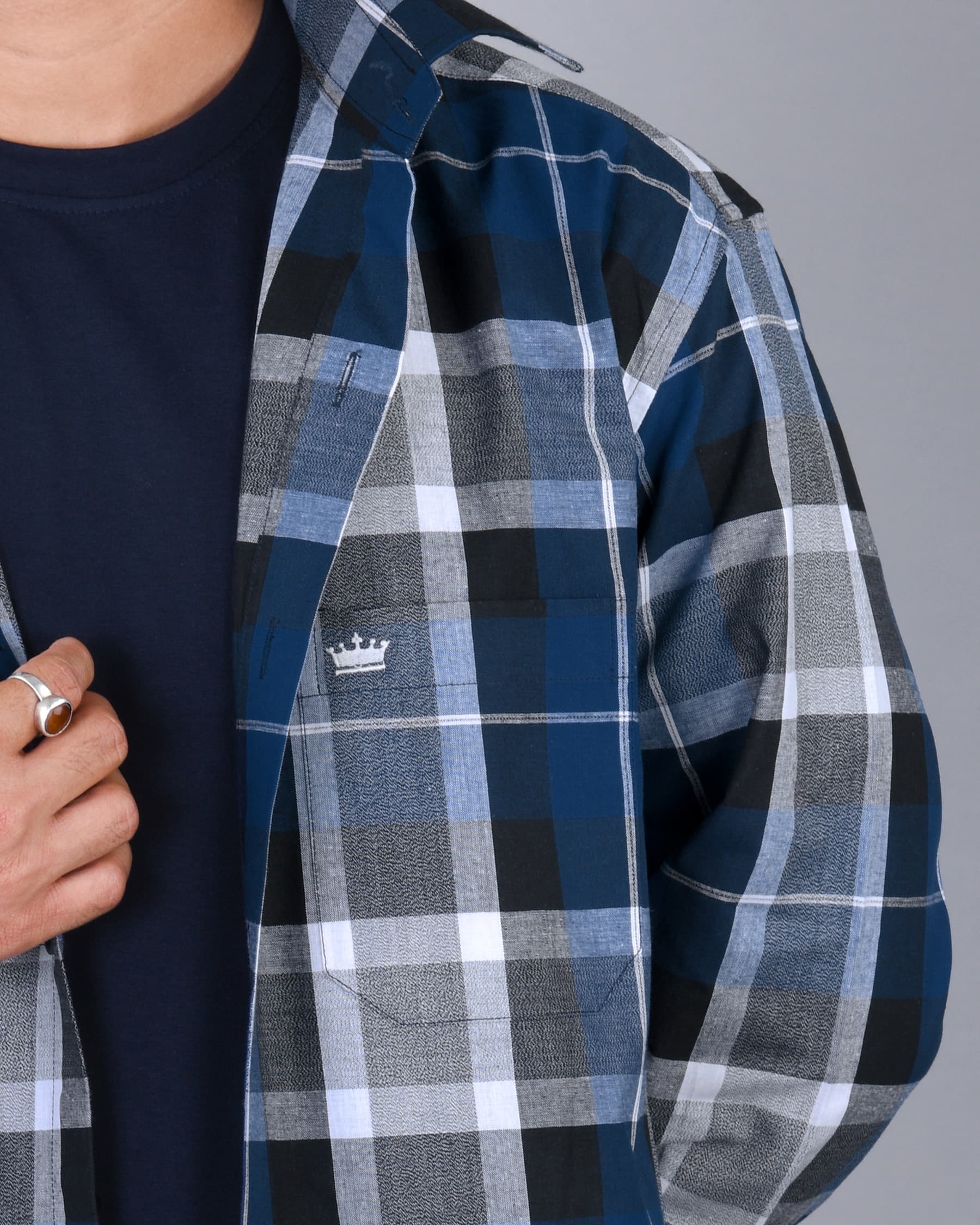 Blue with Black and white Plaid Premium Cotton Shirt