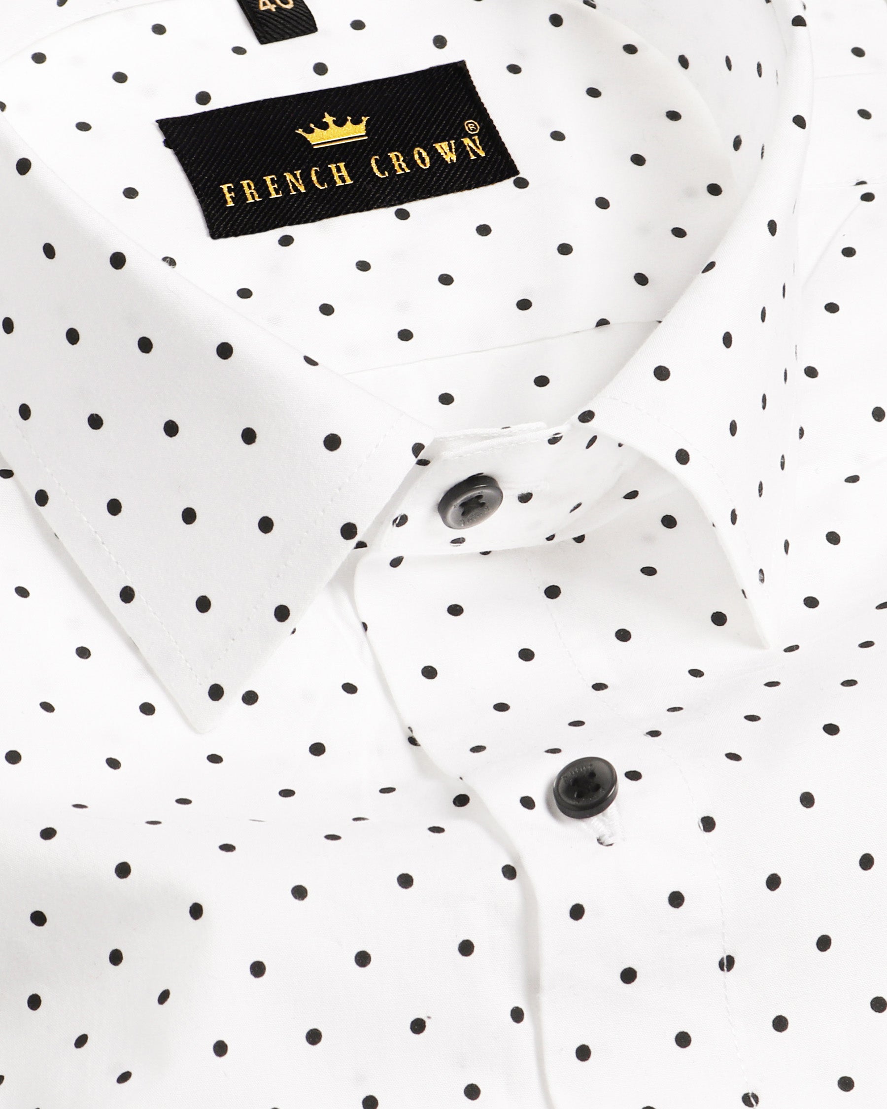 Bright White Dots Printed Premium Cotton SHIRT 3693BLK-48, 3693BLK-H-48, 3693BLK-39, 3693BLK-H-40, 3693BLK-H-39, 3693BLK-40, 3693BLK-42, 3693BLK-H-42, 3693BLK-38, 3693BLK-44, 3693BLK-46, 3693BLK-52, 3693BLK-H-52, 3693BLK-H-38, 3693BLK-H-44, 3693BLK-H-46, 3693BLK-50, 3693BLK-H-50