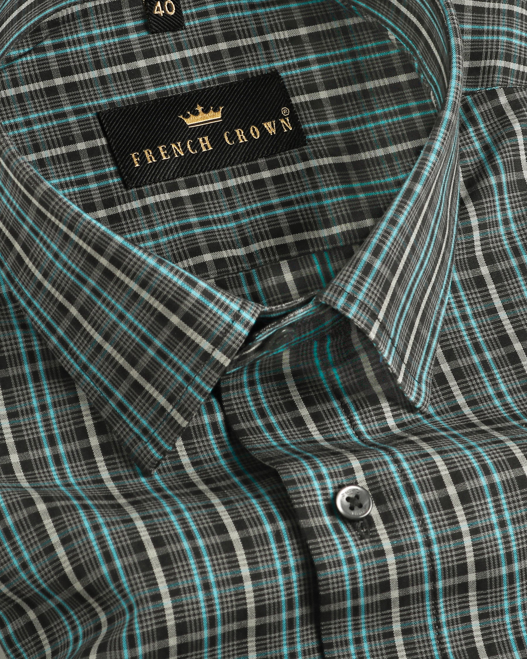 Jade Black with Aqua Plaid Premium Cotton Shirt 3797BLK-46, 3797BLK-38, 3797BLK-40, 3797BLK-H-40, 3797BLK-42, 3797BLK-H-42, 3797BLK-H-46, 3797BLK-48, 3797BLK-50, 3797BLK-H-50, 3797BLK-52, 3797BLK-H-52, 3797BLK-44, 3797BLK-H-48, 3797BLK-H-38, 3797BLK-39, 3797BLK-H-39, 3797BLK-H-44