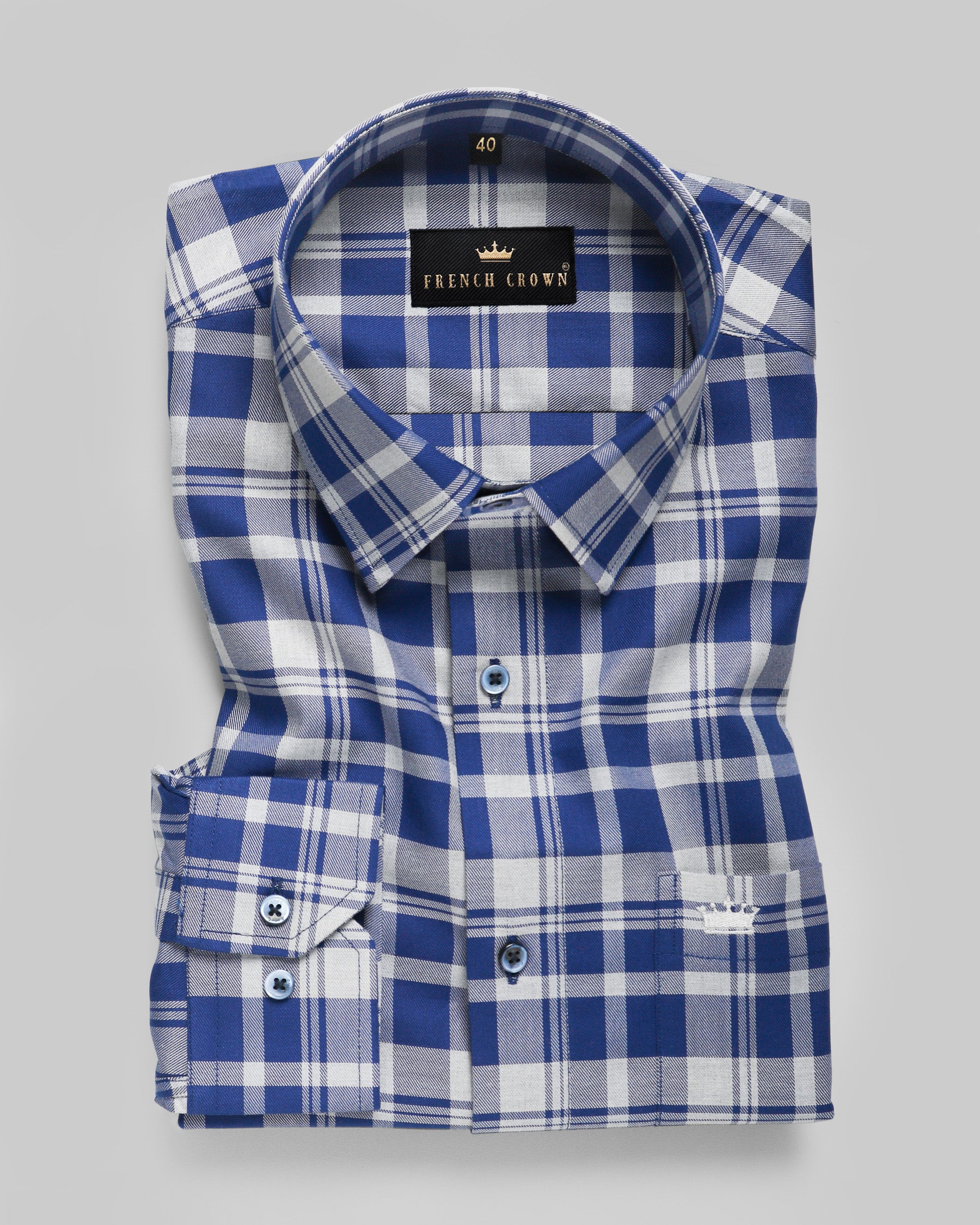 Navy with Grey Plaid Premium Cotton SHIRT