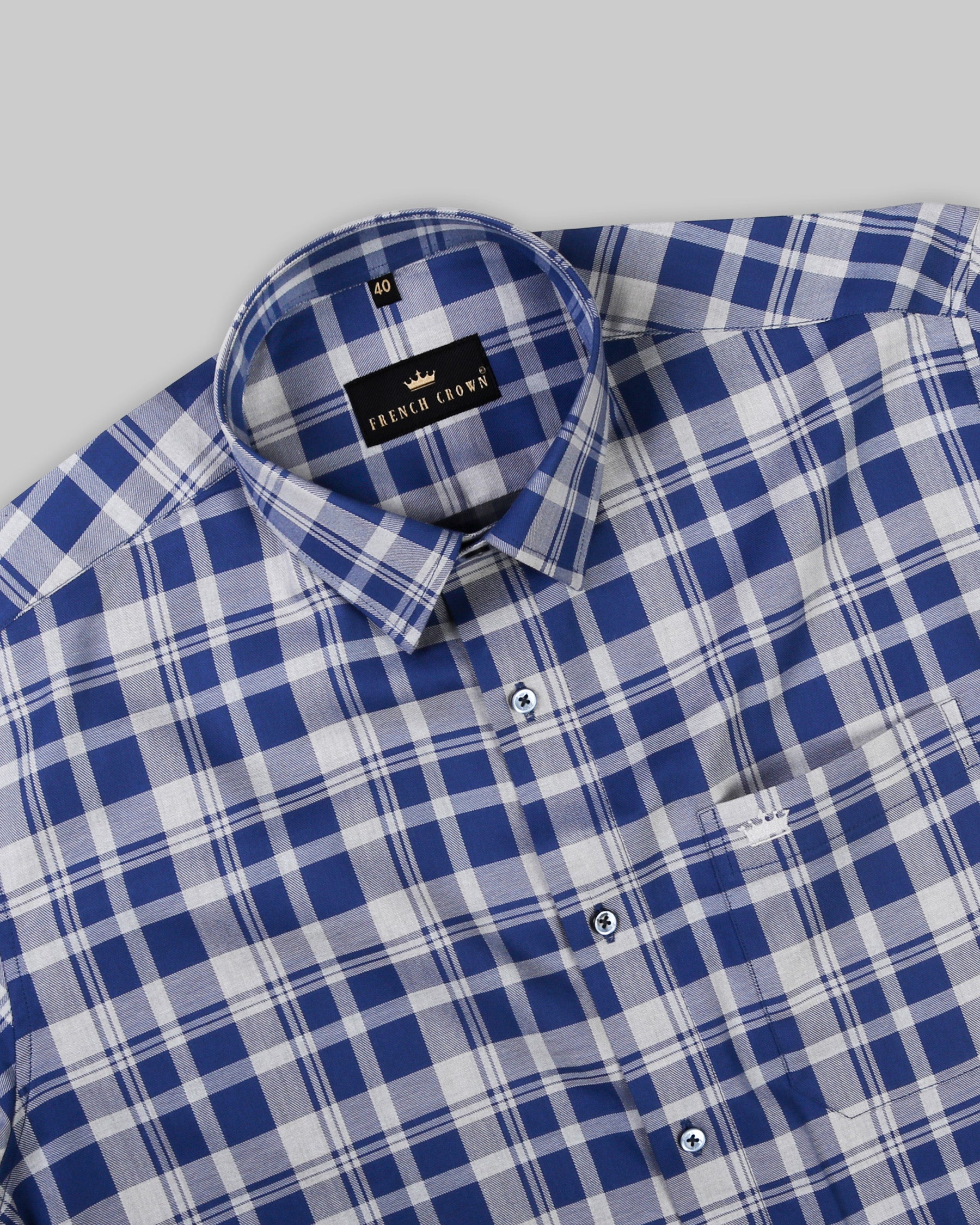 Navy with Grey Plaid Premium Cotton SHIRT