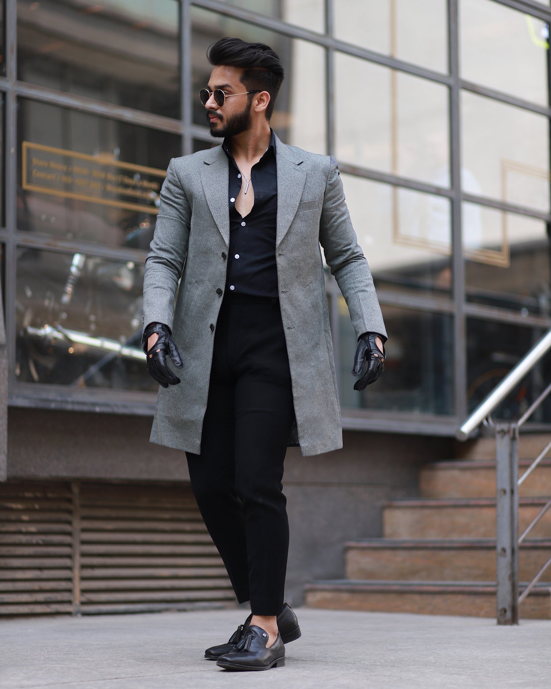 Coin Grey Wool Blend Three-Quarters Trench Coat