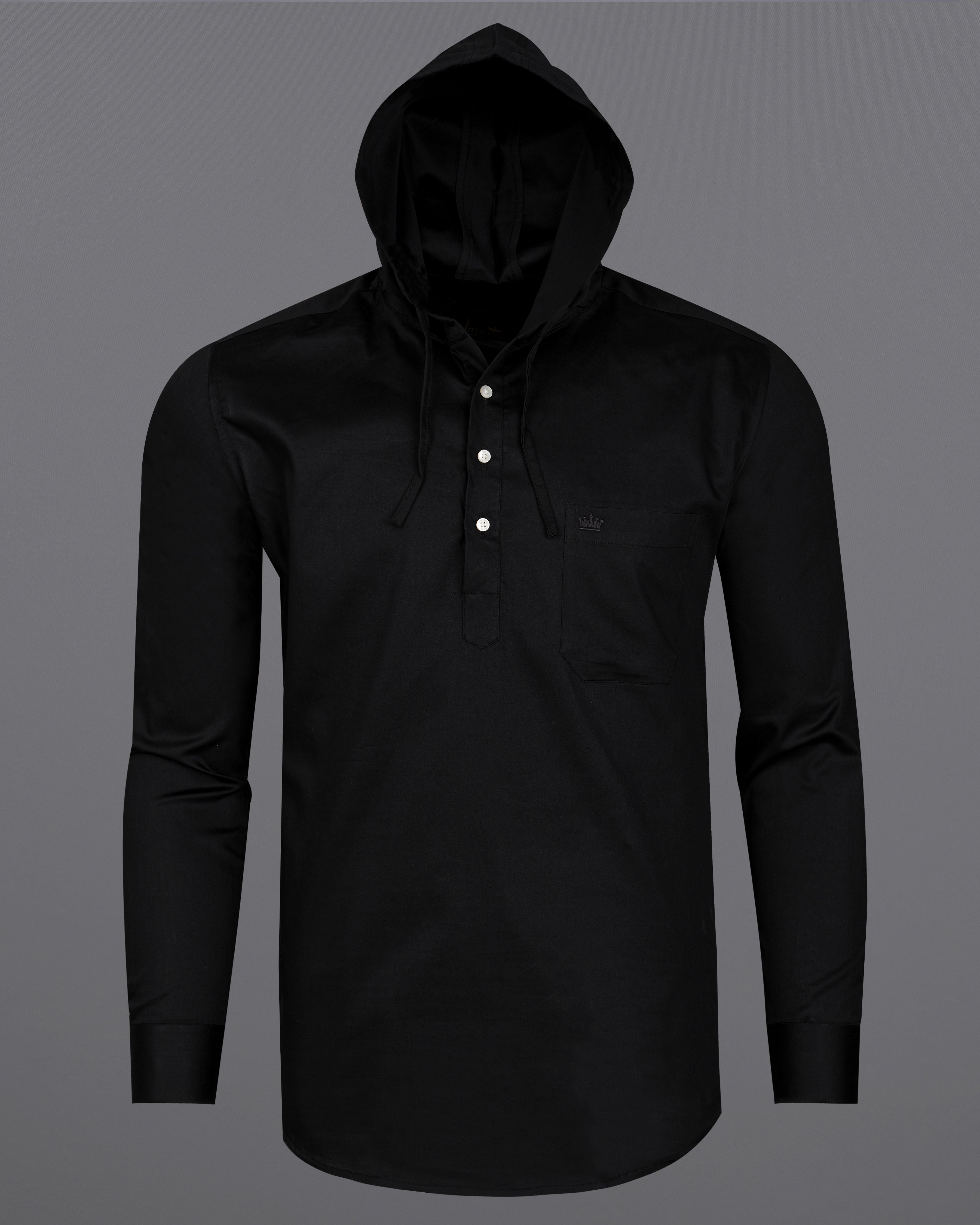 French Crown Jade Black Plain-Solid Premium Cotton Hoodie Shirt For Men., 40 / M / Full Sleeves