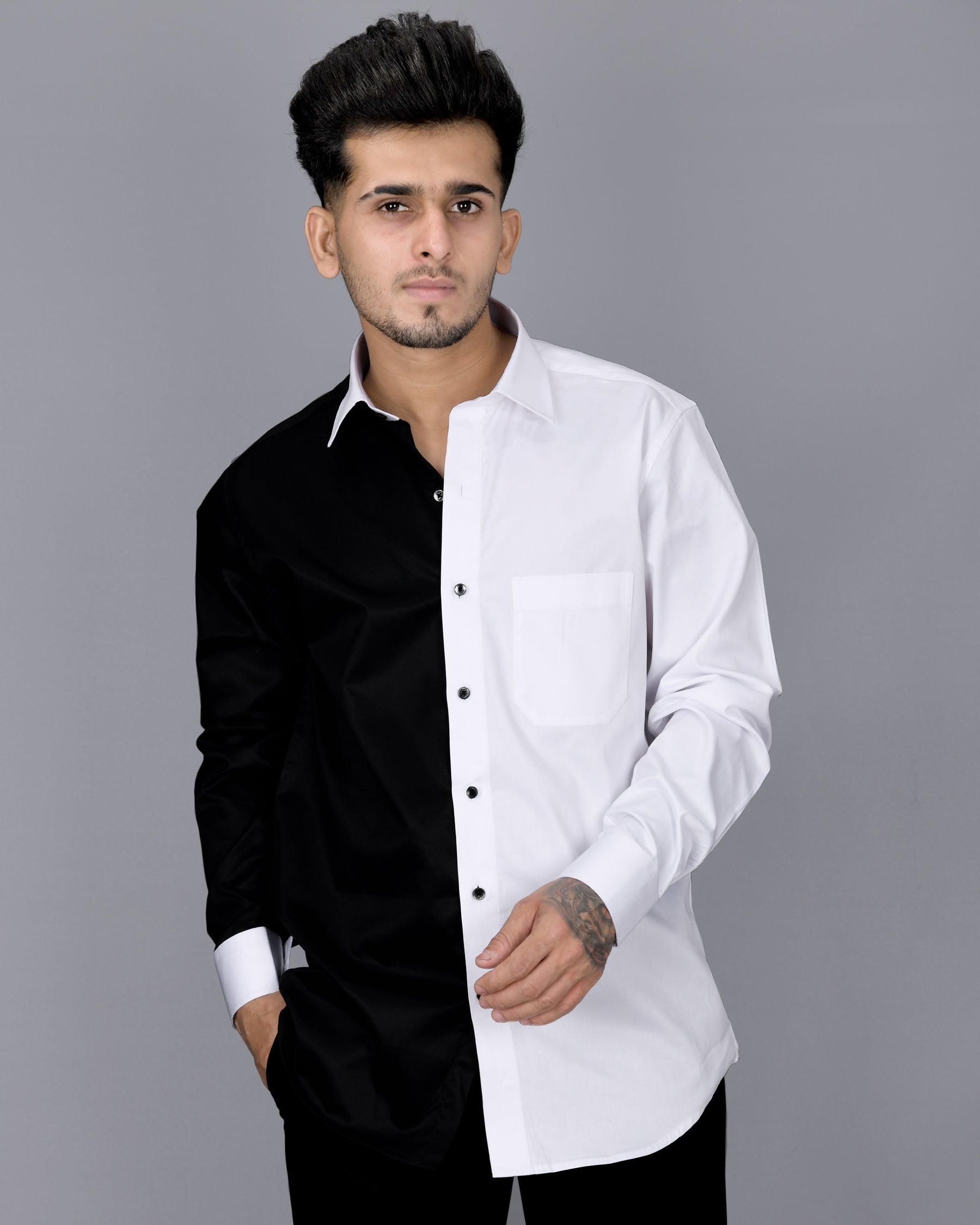 Black and hot sale white half shirt