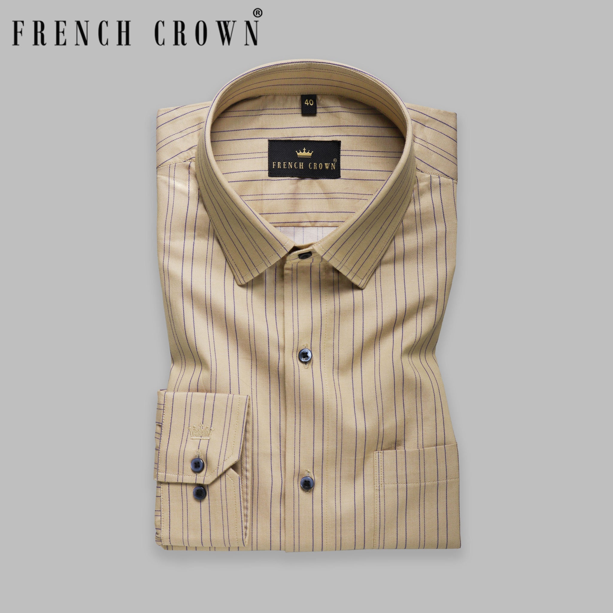 Indian Khaki Formal Stripes Premium Cotton Shirt For Men