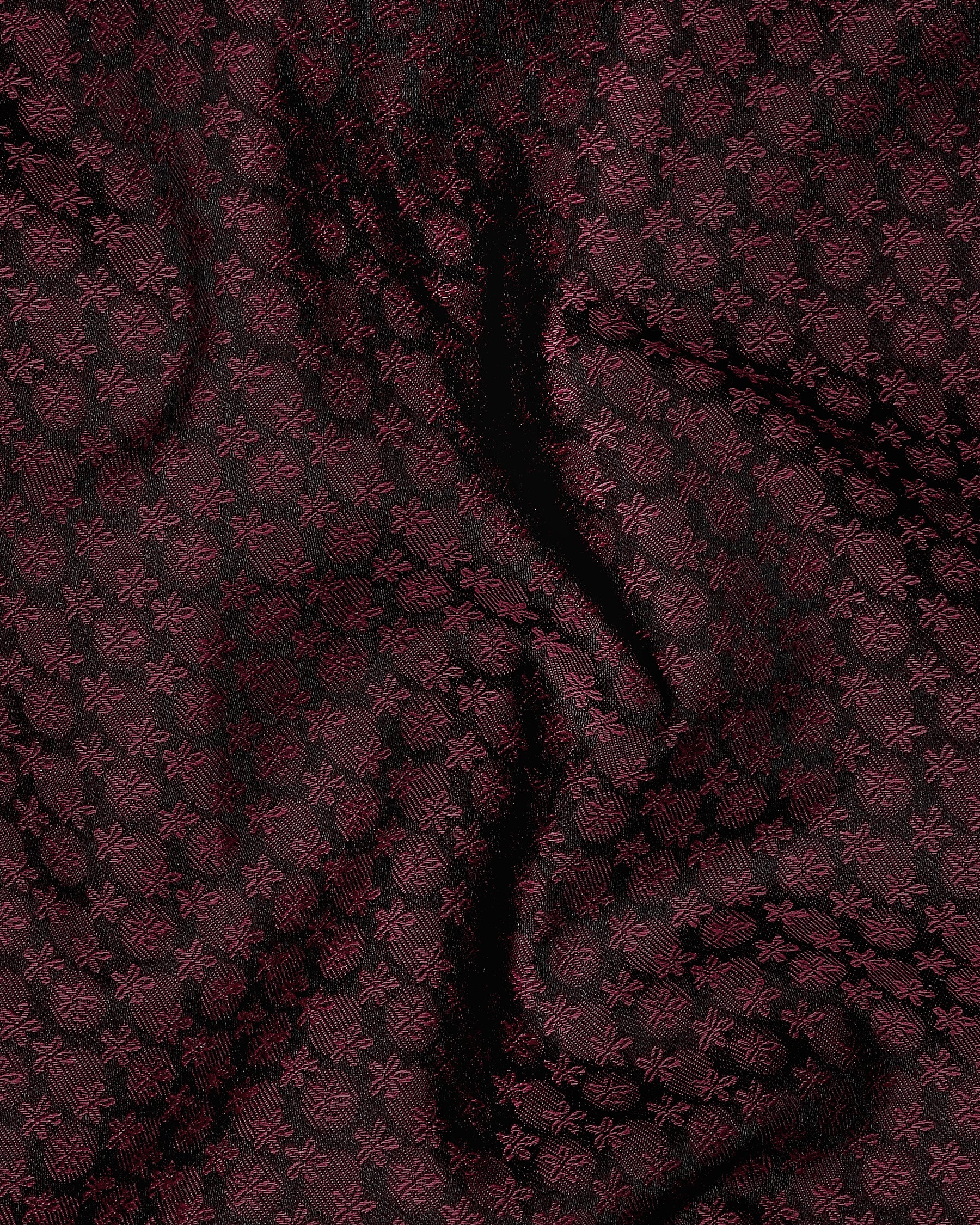 Velvet Maroon & Baltic Sea Flowers Jacquard Textured Premium Cotton Shirt