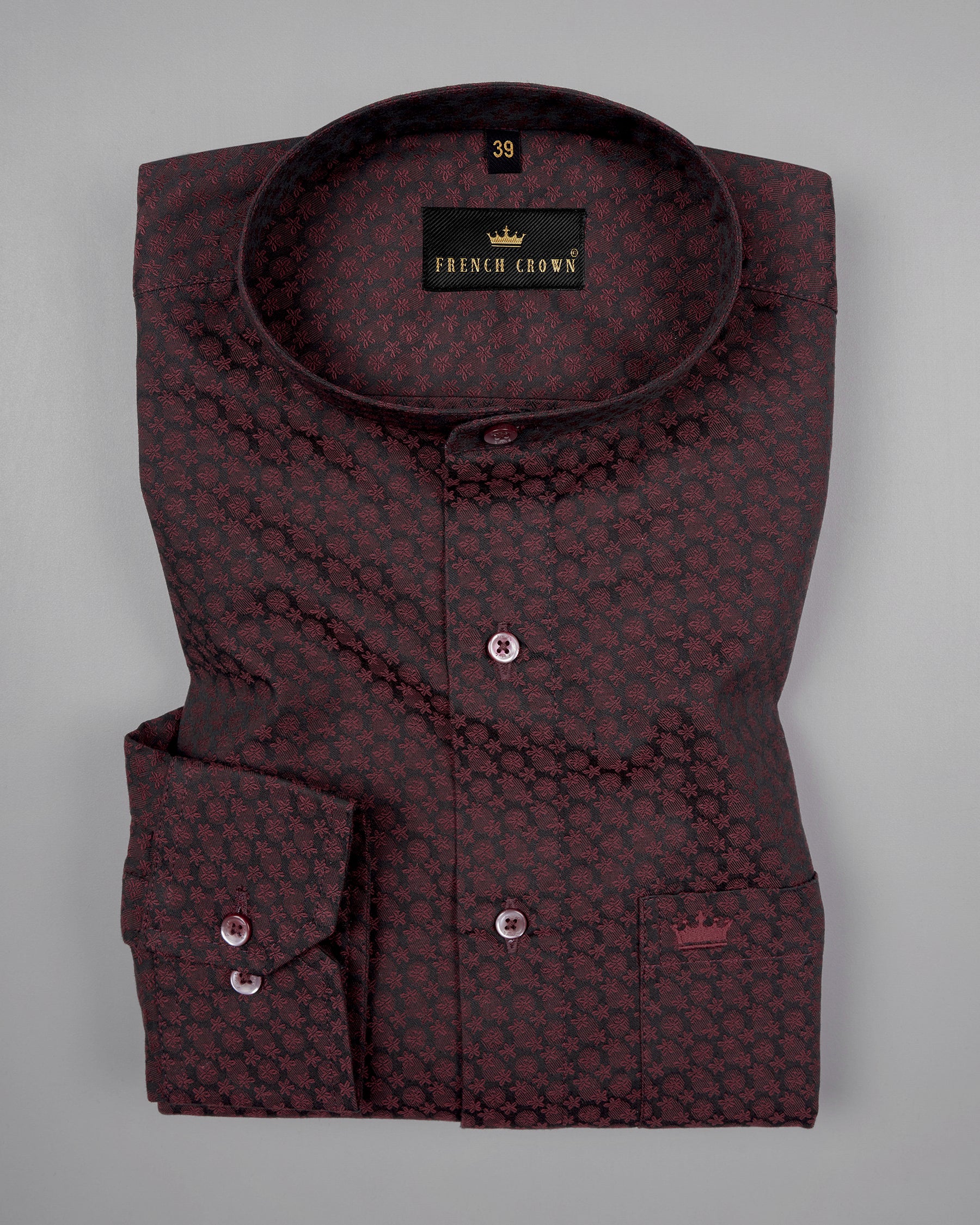 Velvet Maroon & Baltic Sea Flowers Jacquard Textured Premium Cotton Shirt