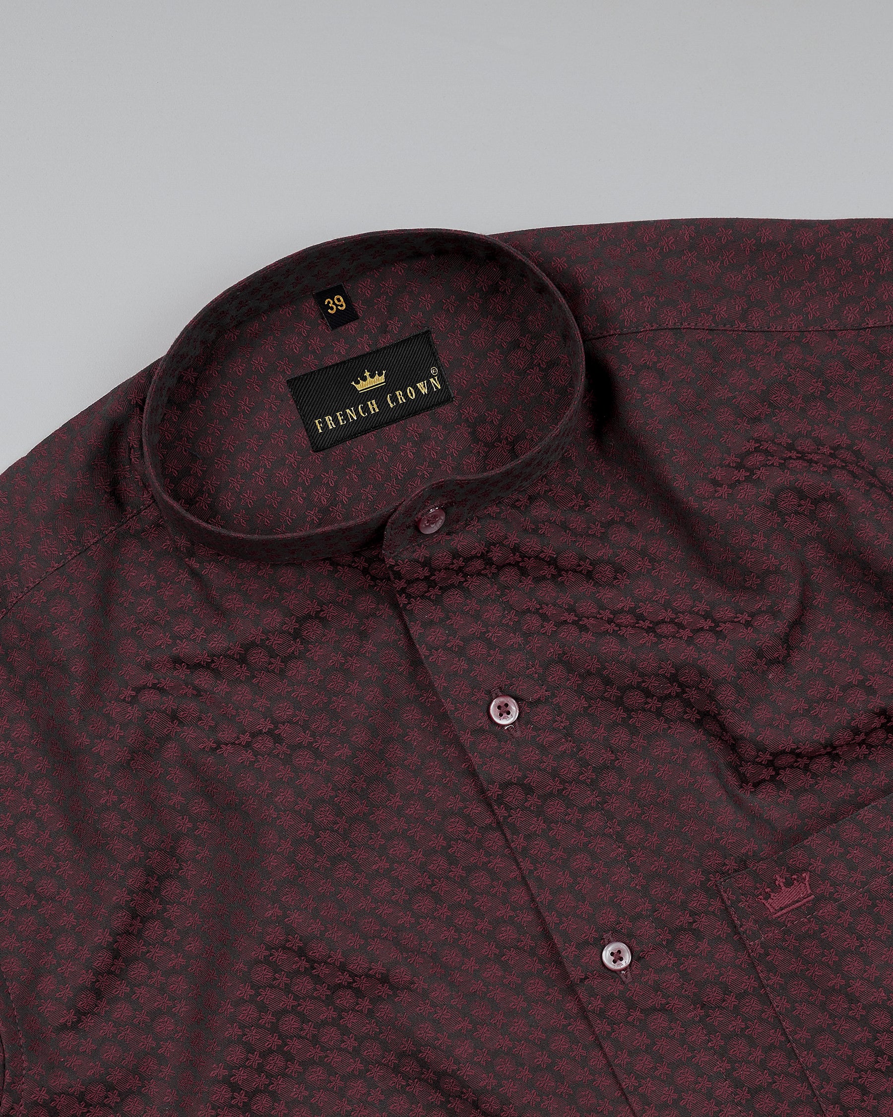 Velvet Maroon & Baltic Sea Flowers Jacquard Textured Premium Cotton Shirt