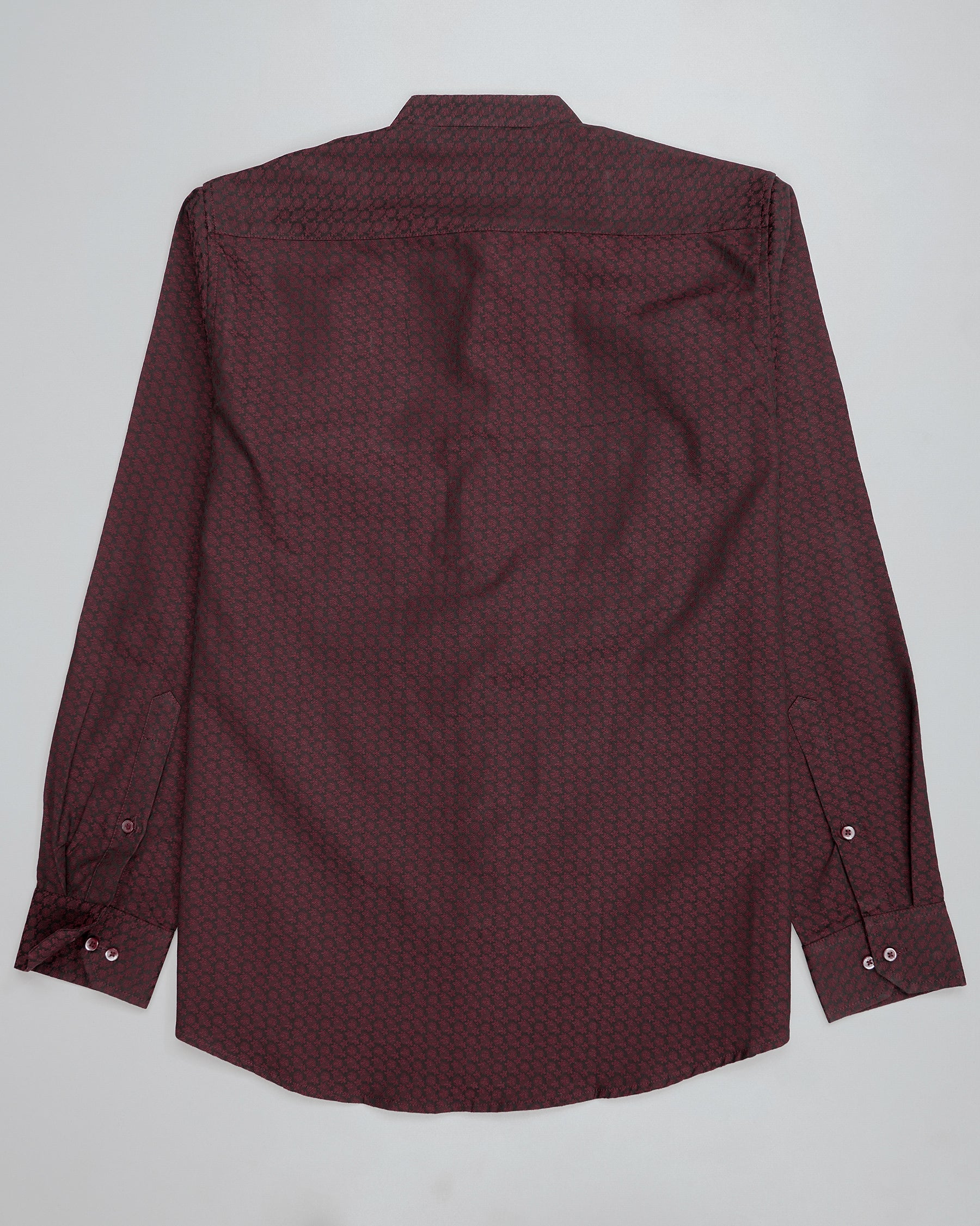 Velvet Maroon & Baltic Sea Flowers Jacquard Textured Premium Cotton Shirt