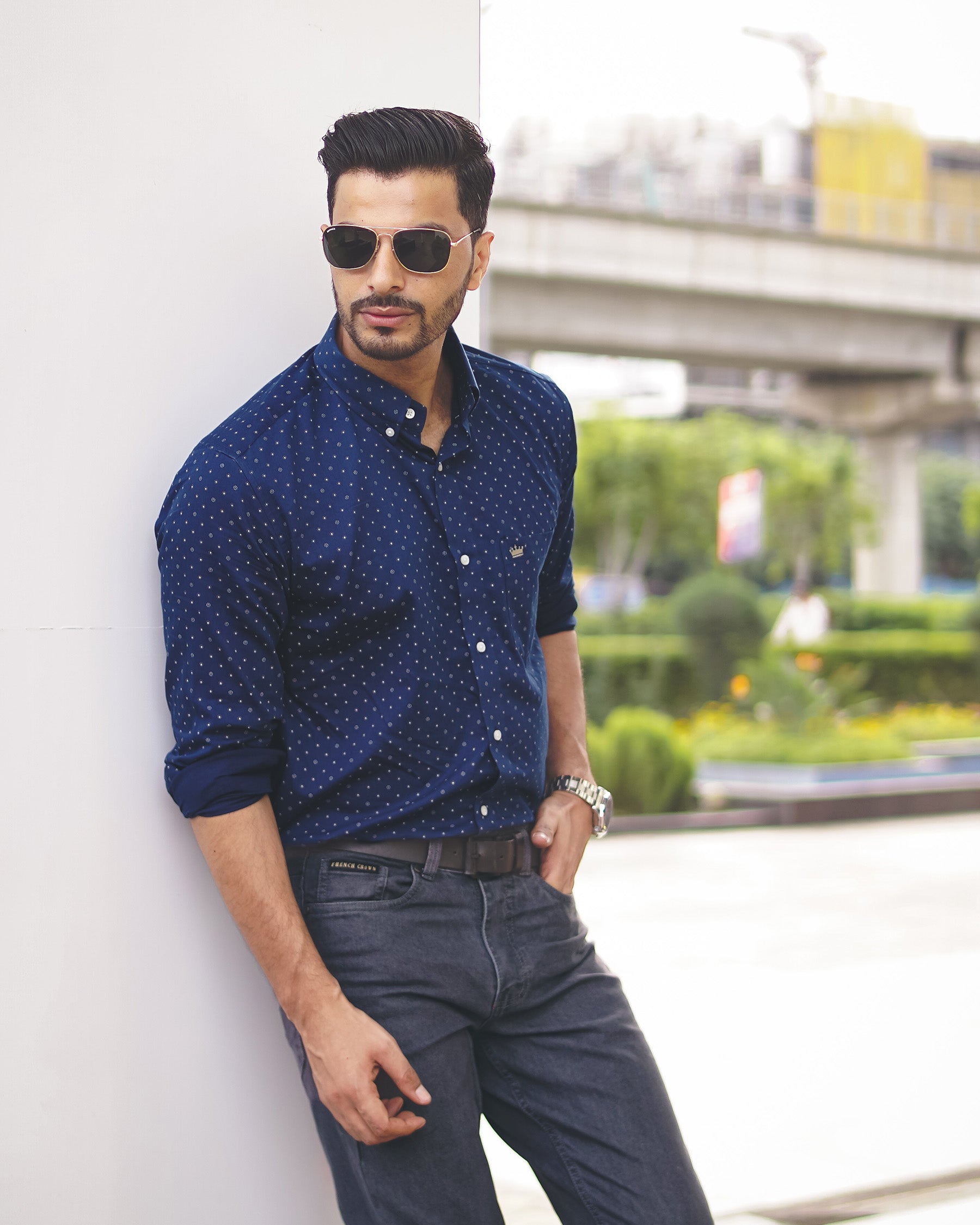 Tangaroa Blue Printed Premium Cotton Shirt