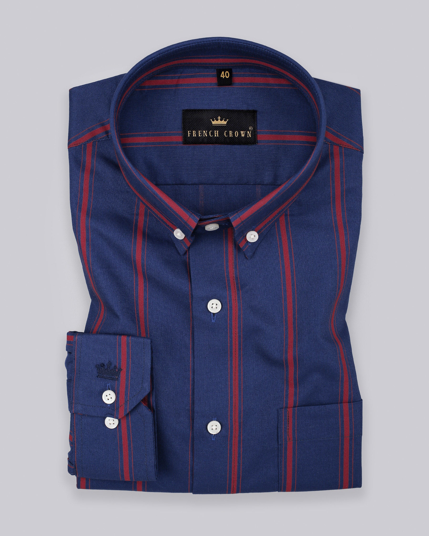 Rhino Blue Button Down Striped Premium Oxford Shirt