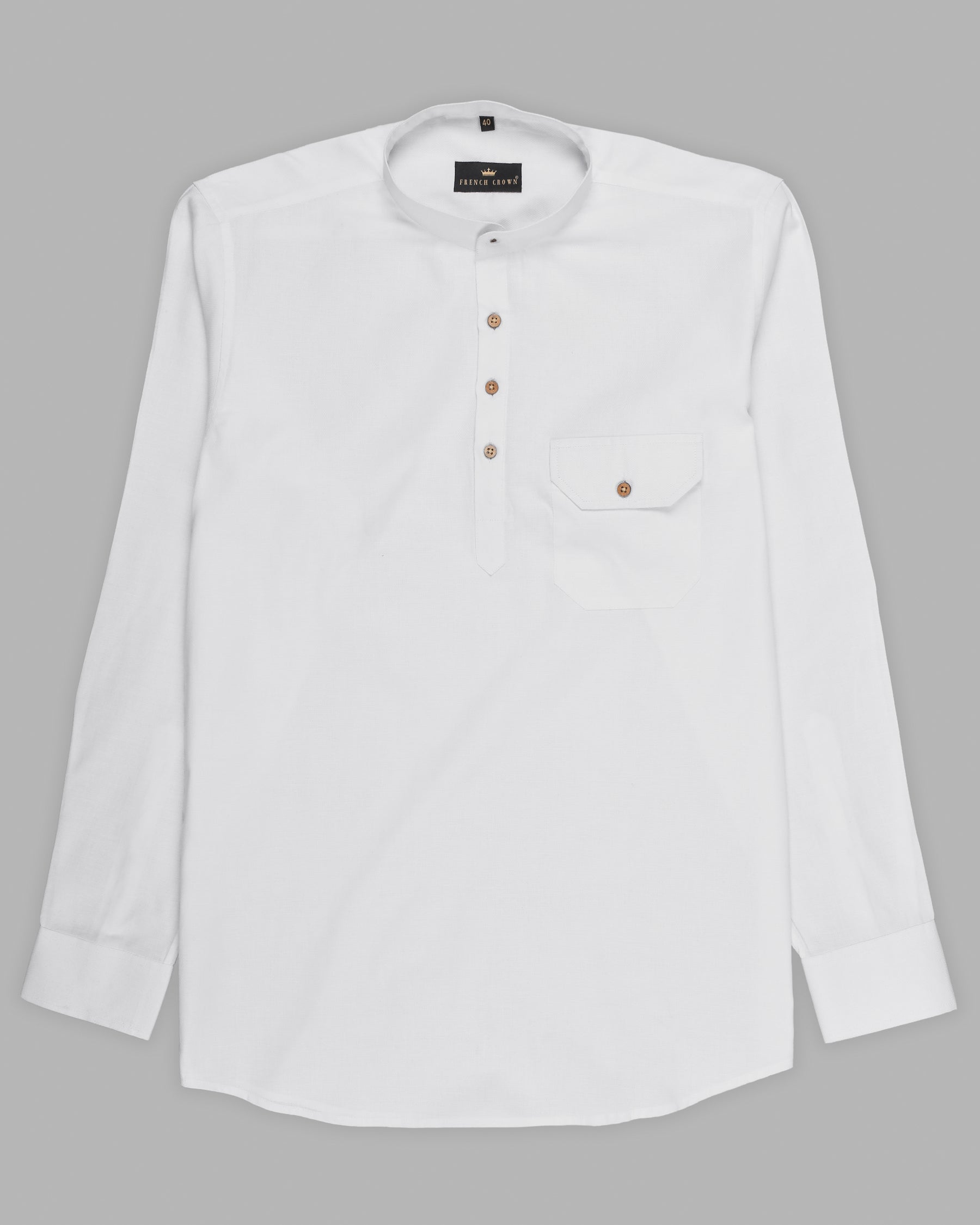 Bright White Dobby Textured Premium Giza Cotton Kurta Shirt